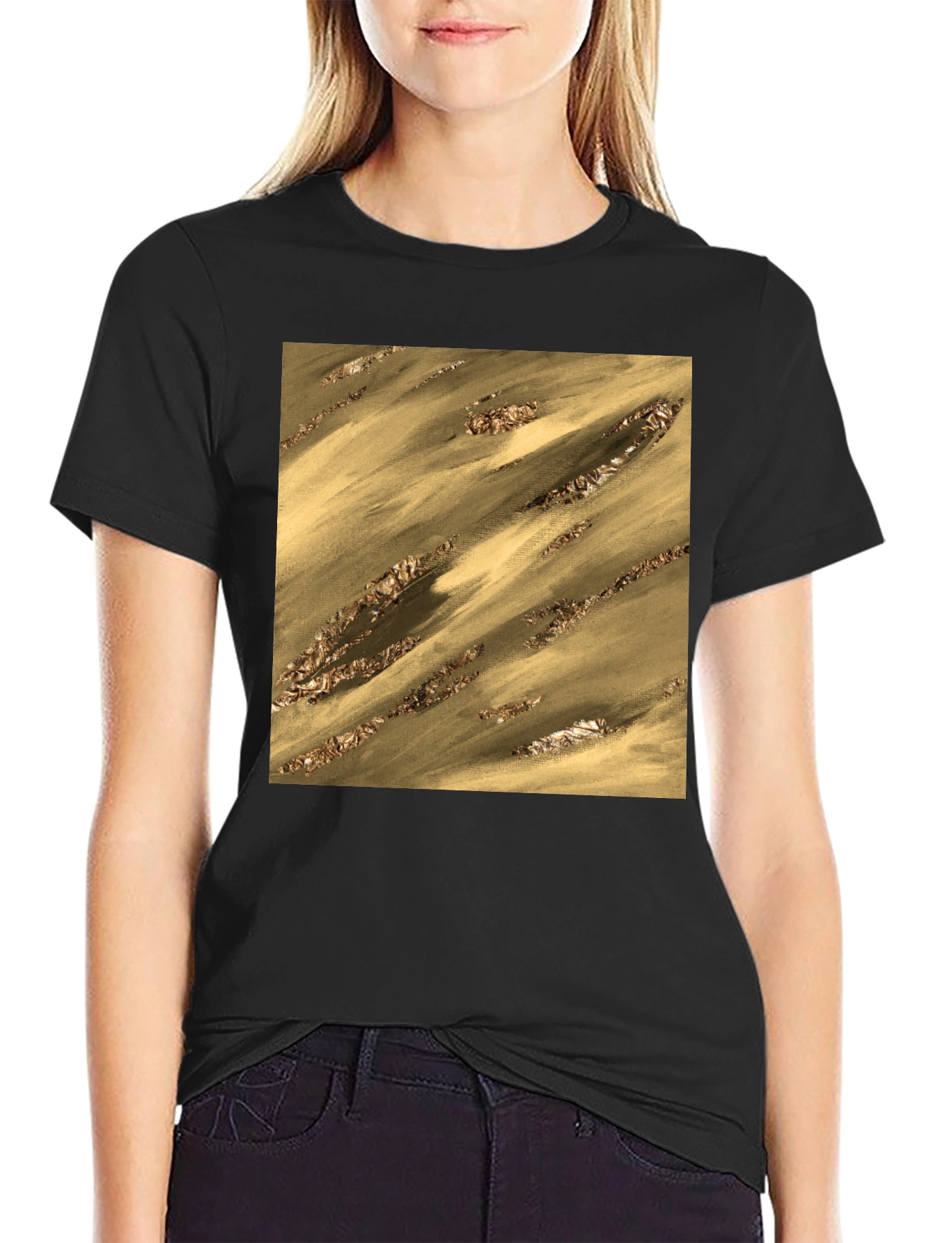 Abstract Gold Pattern Black T-Shirt