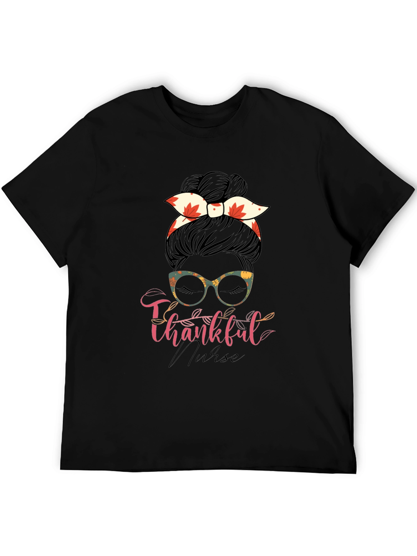 Thankful Nurse Messy Bun T-Shirt