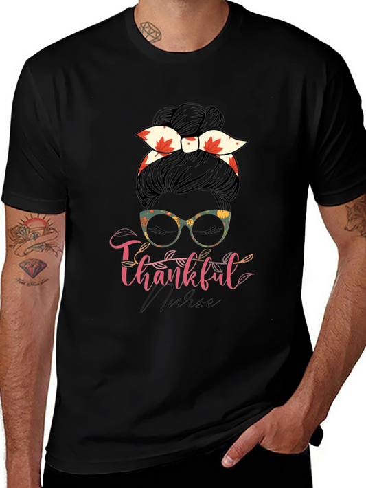 Thankful Nurse Messy Bun T-Shirt