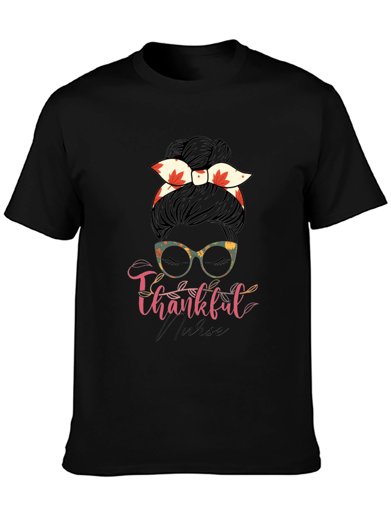 Thankful Nurse Messy Bun T-Shirt