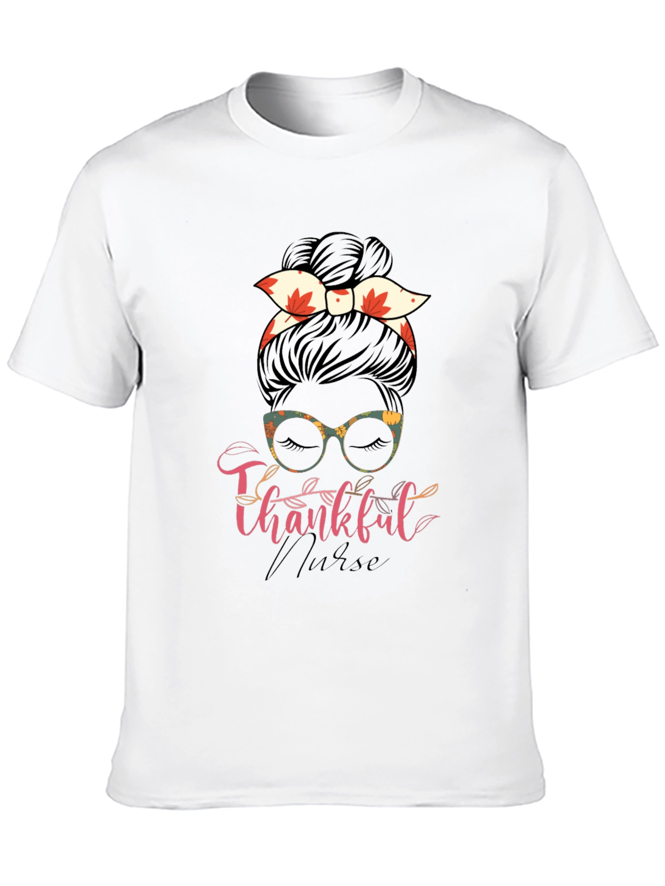 Thankful Nurse Messy Bun T-Shirt