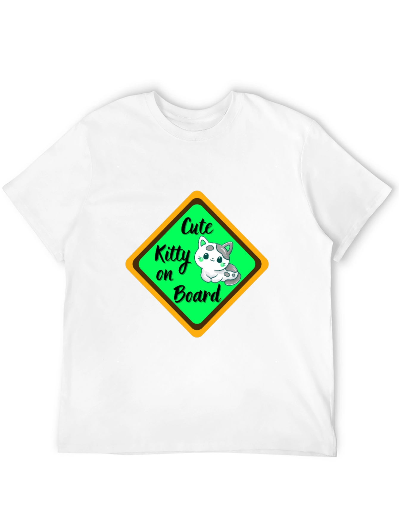 Cute Kitty On Board Black T-Shirt