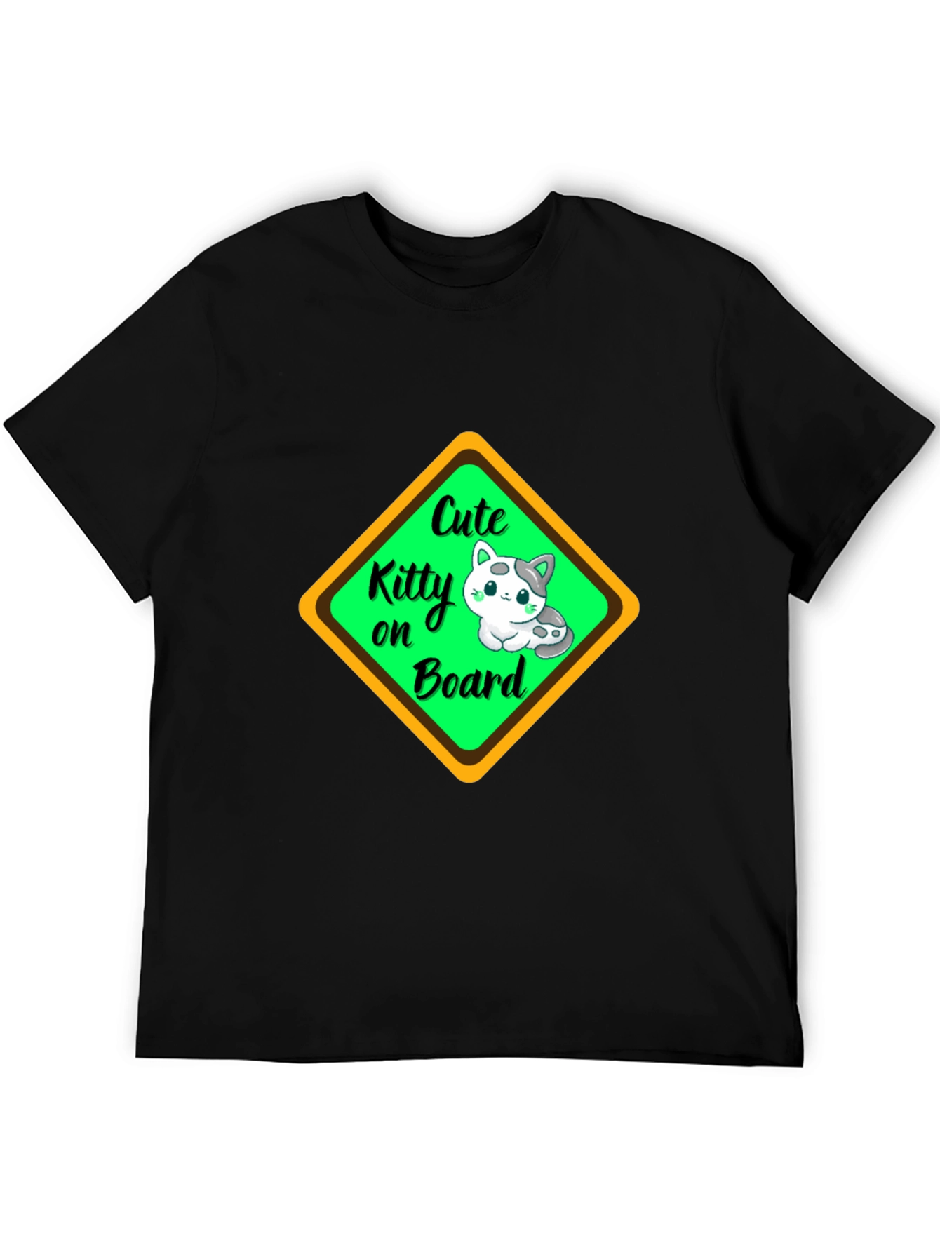 Cute Kitty On Board Black T-Shirt