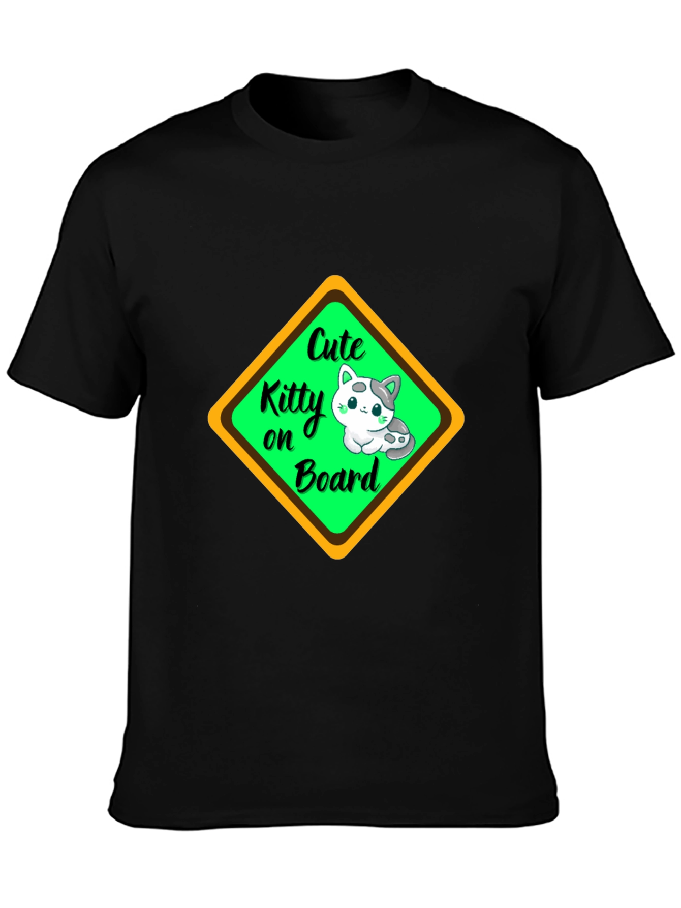 Cute Kitty On Board Black T-Shirt