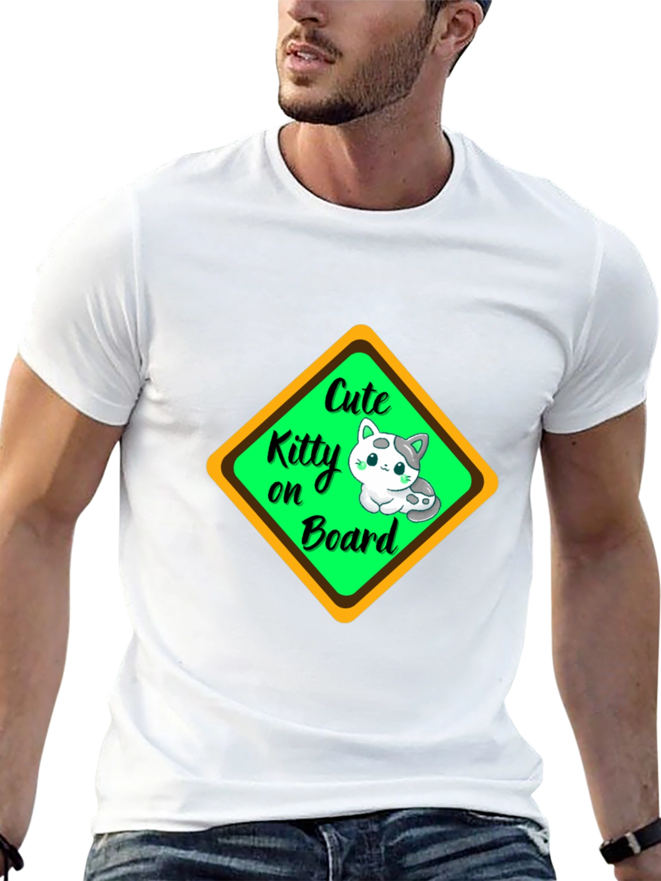 Cute Kitty On Board Black T-Shirt