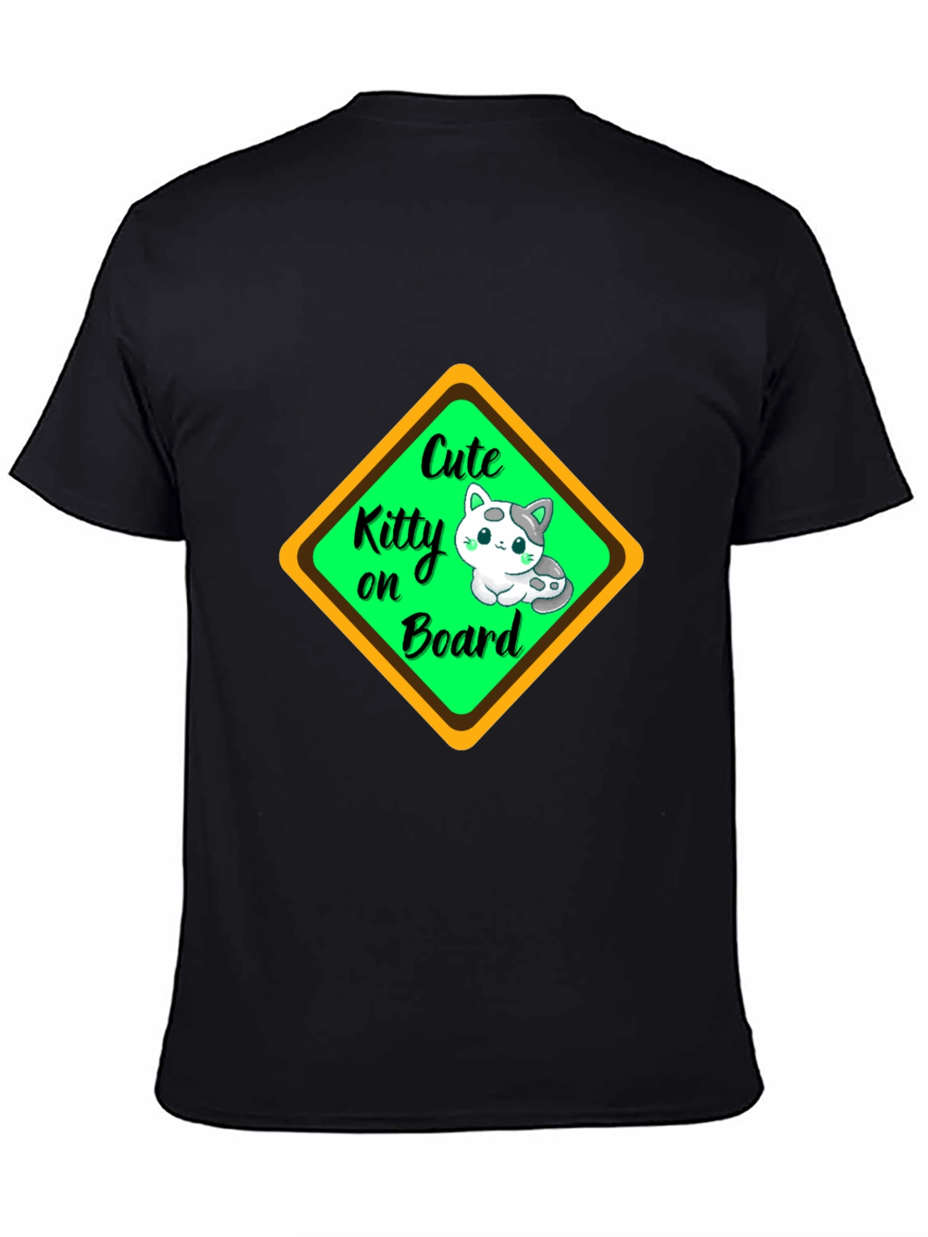 Cute Kitty On Board Black T-Shirt