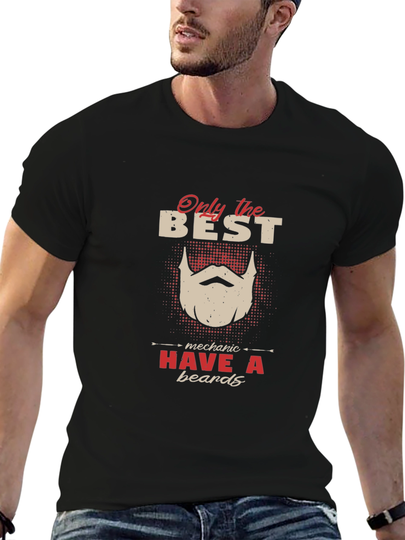 Best Mechanic Beard T-Shirt - Black Crew Neck Tee