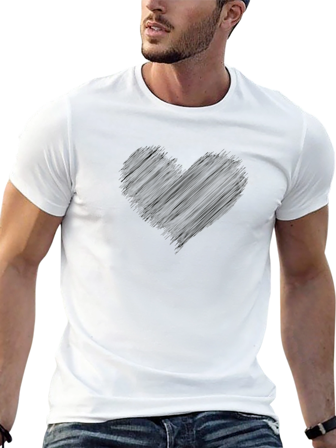 Mens Black Graphic T-Shirt - Heart Design