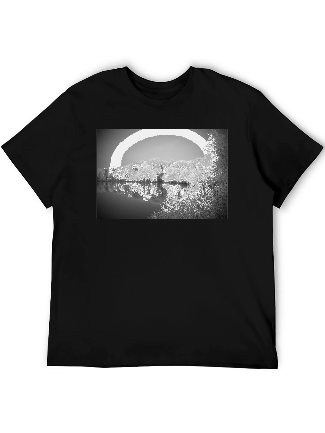 Monochrome Lake View Graphic Tee - Soft Cotton Blend