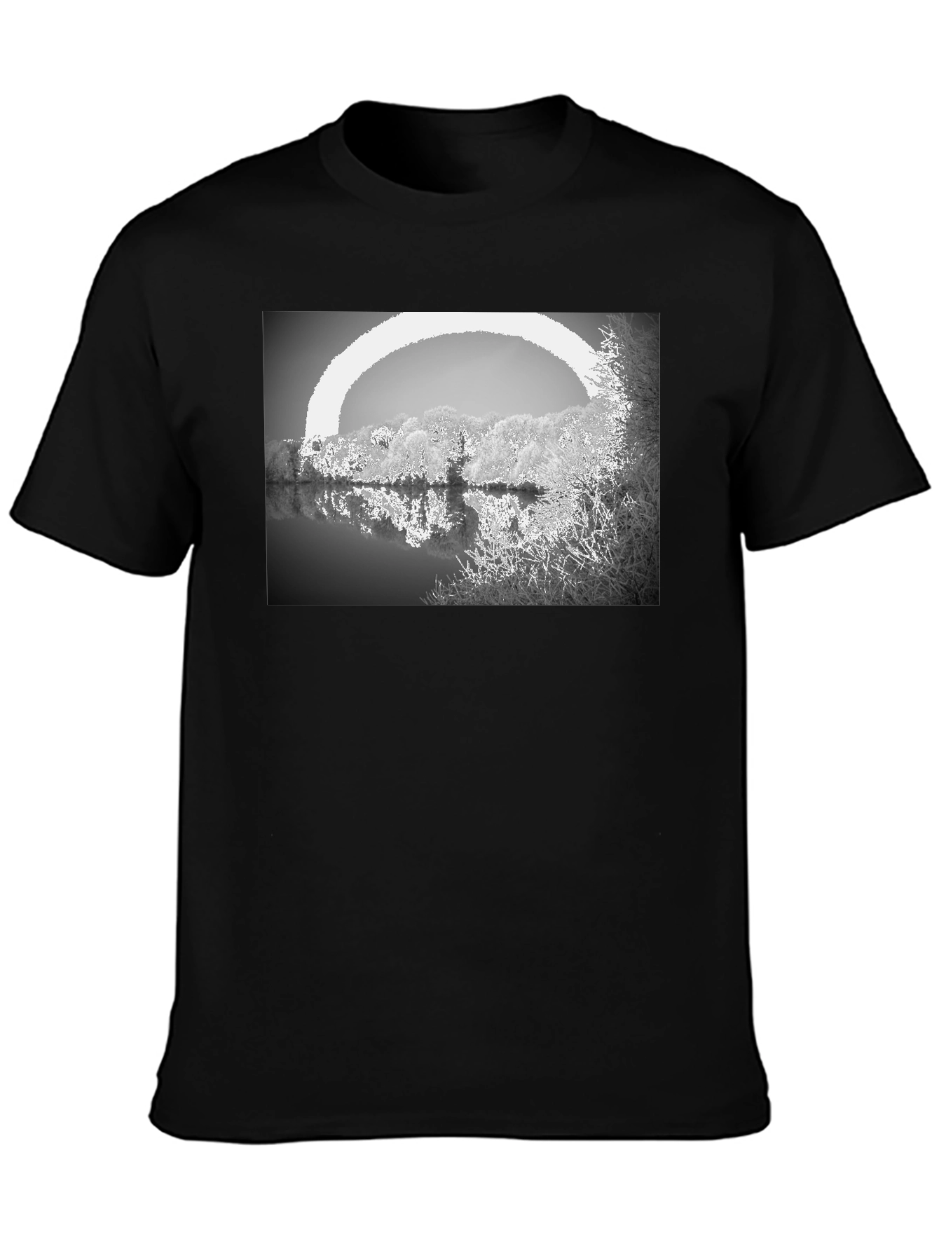 Monochrome Lake View Graphic Tee - Soft Cotton Blend