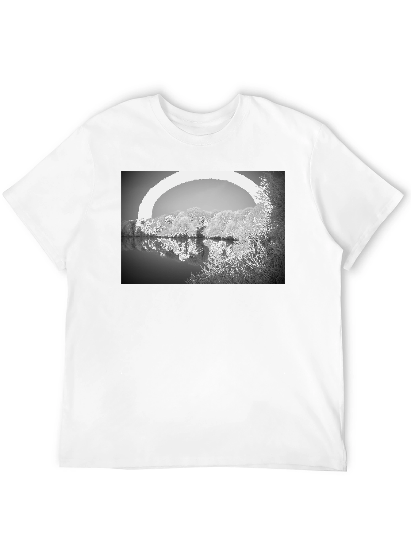 Monochrome Lake View Graphic Tee - Soft Cotton Blend