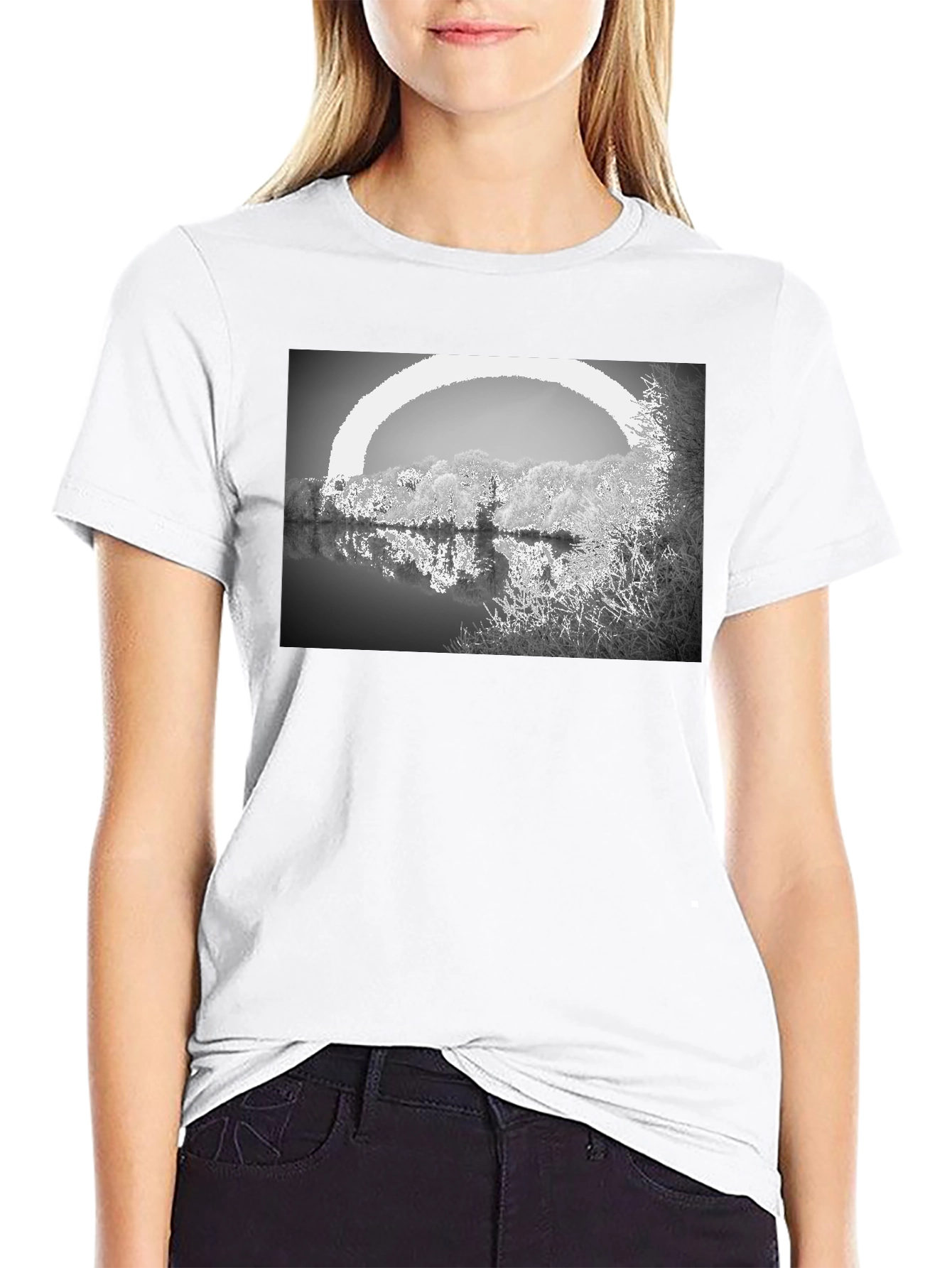 Monochrome Lake View Graphic Tee - Soft Cotton Blend