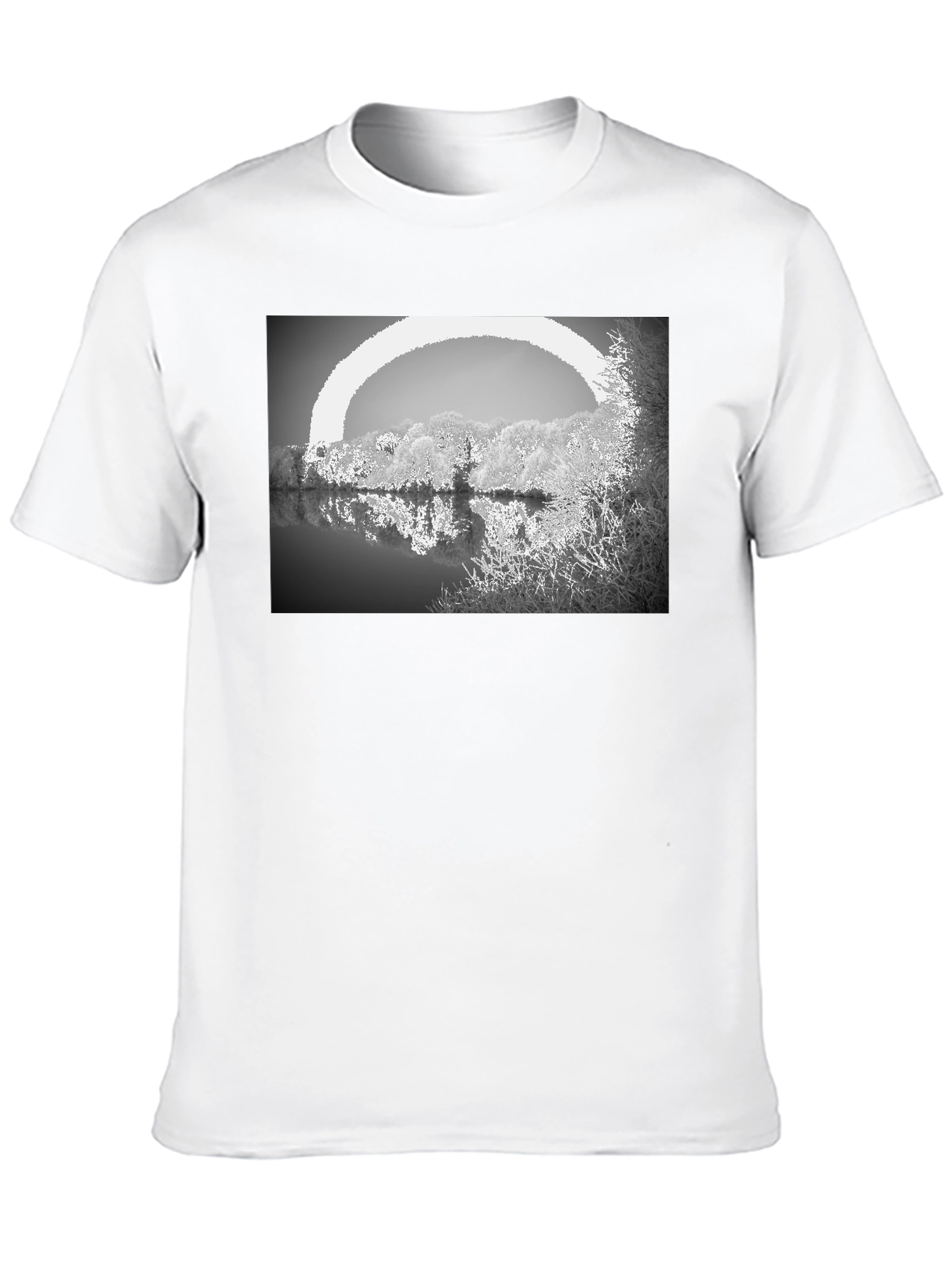 Monochrome Lake View Graphic Tee - Soft Cotton Blend