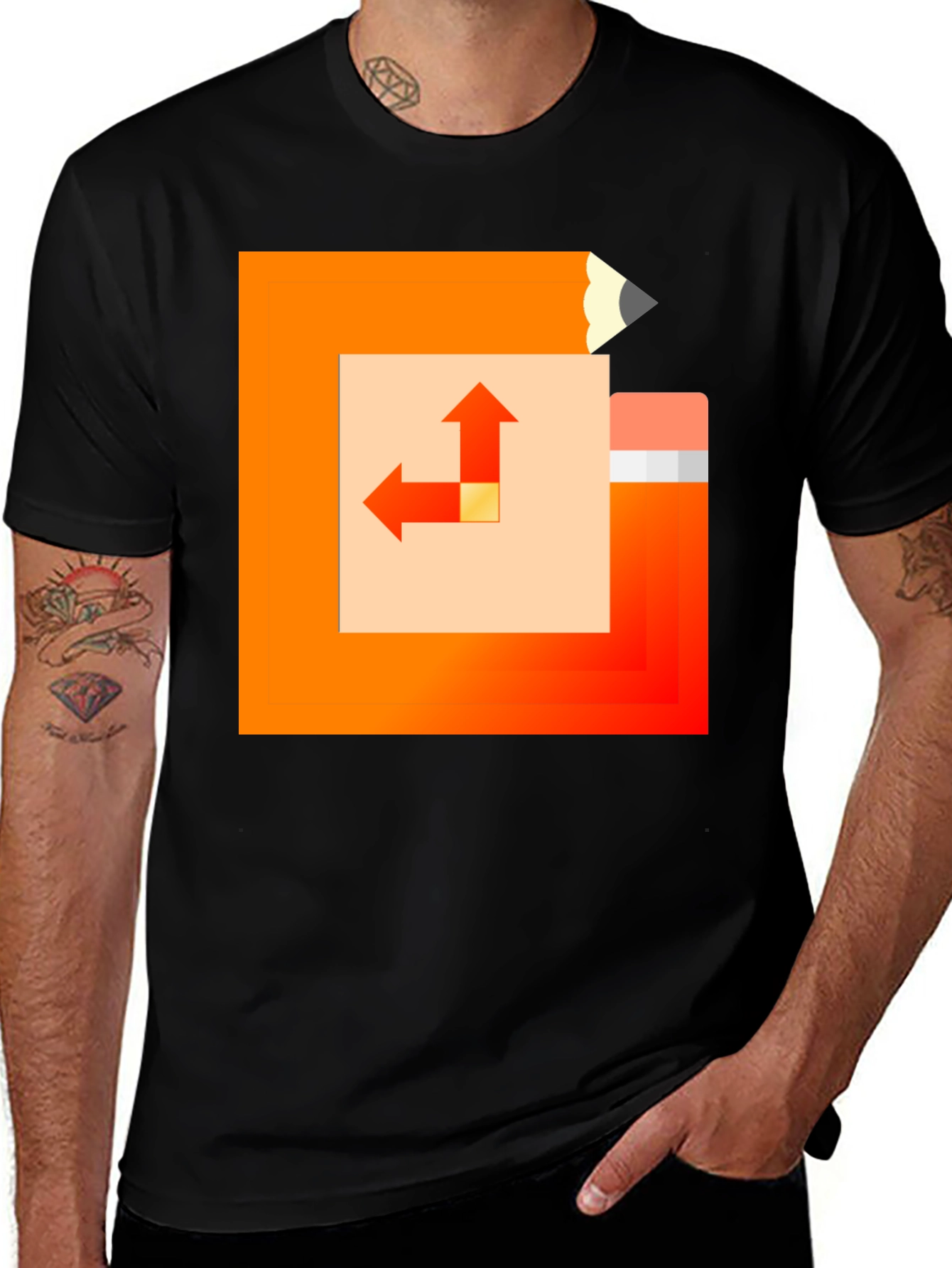 Geometric Pencil Design Black T-Shirt
