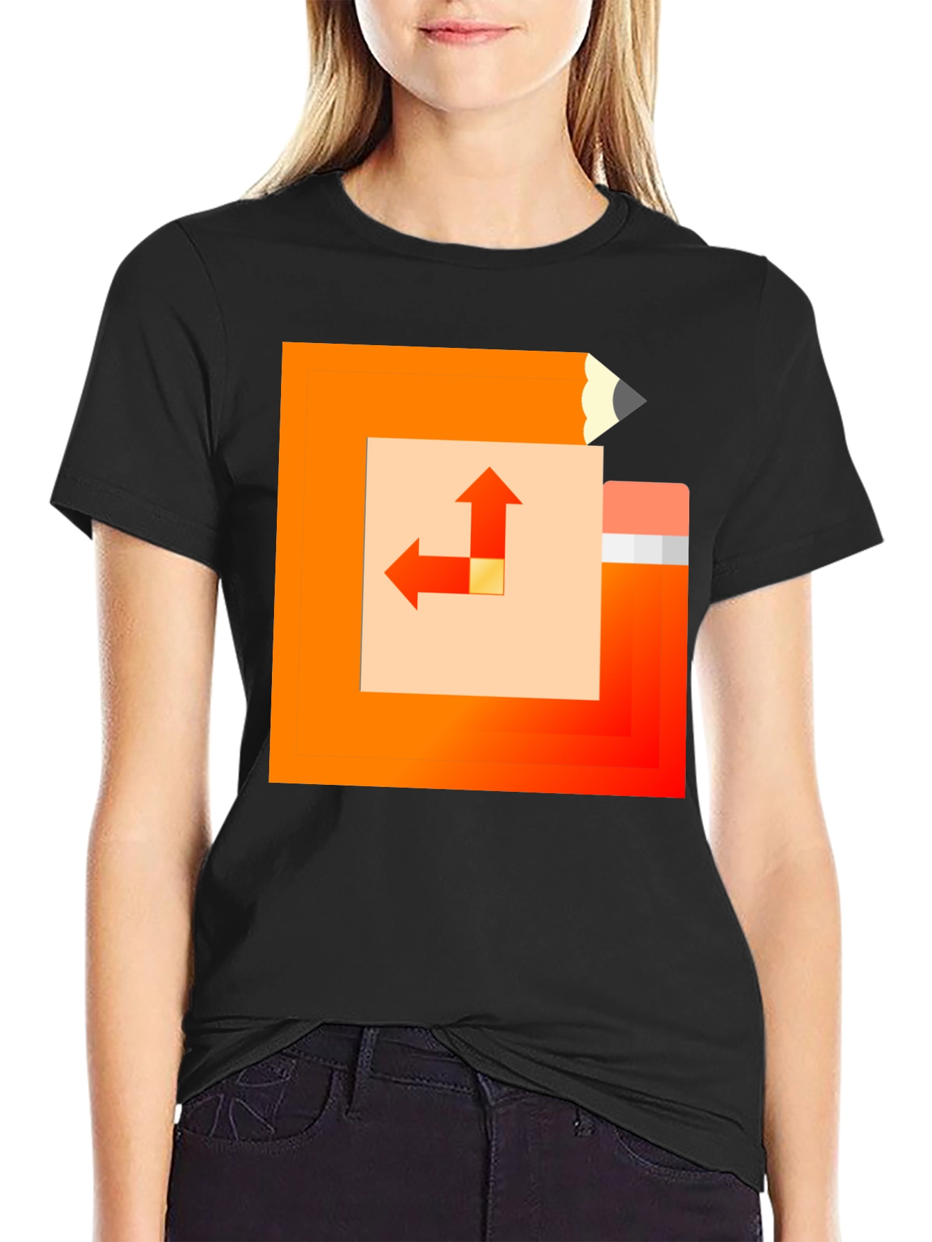 Geometric Pencil Design Black T-Shirt
