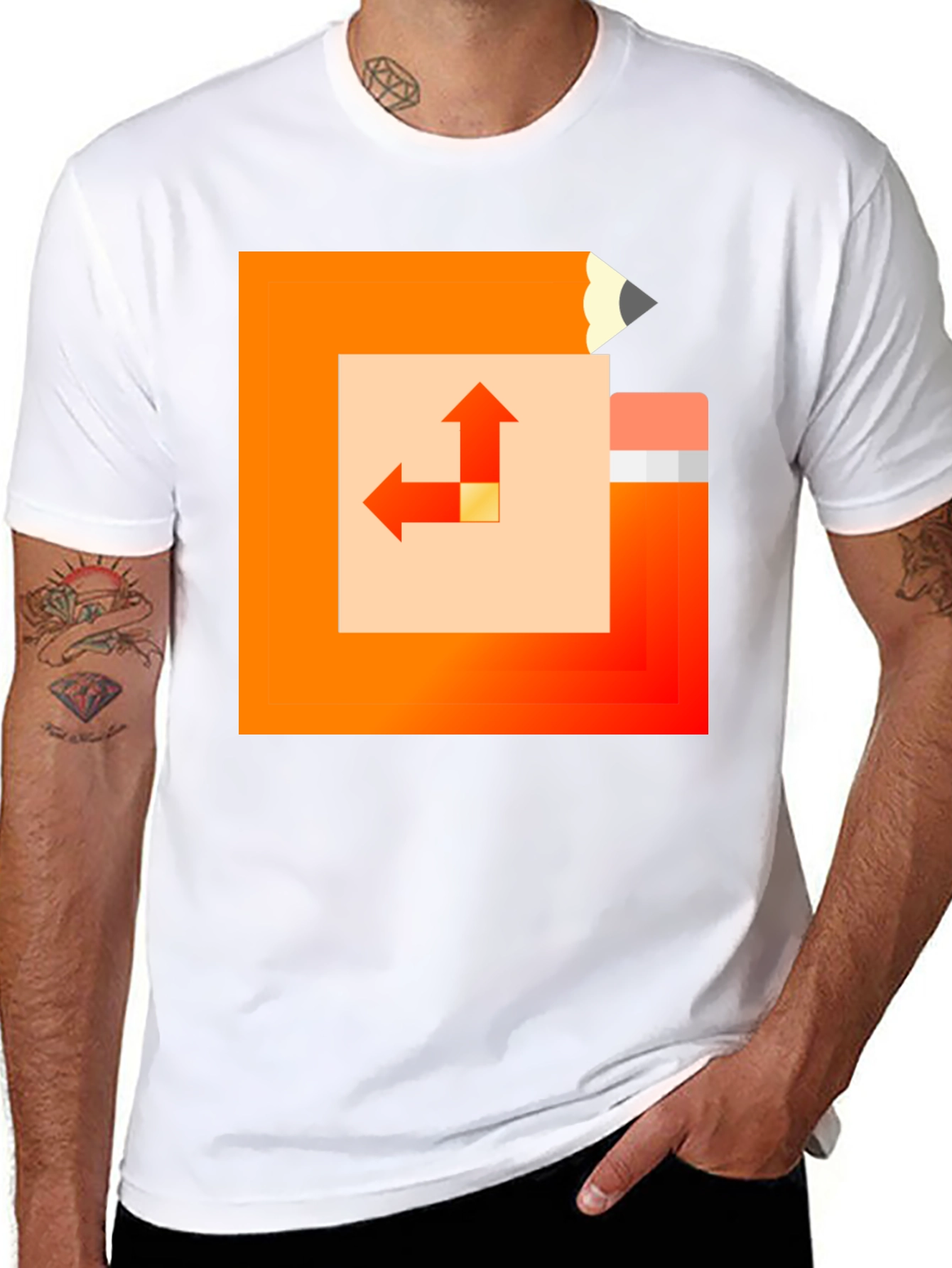 Geometric Pencil Design Black T-Shirt