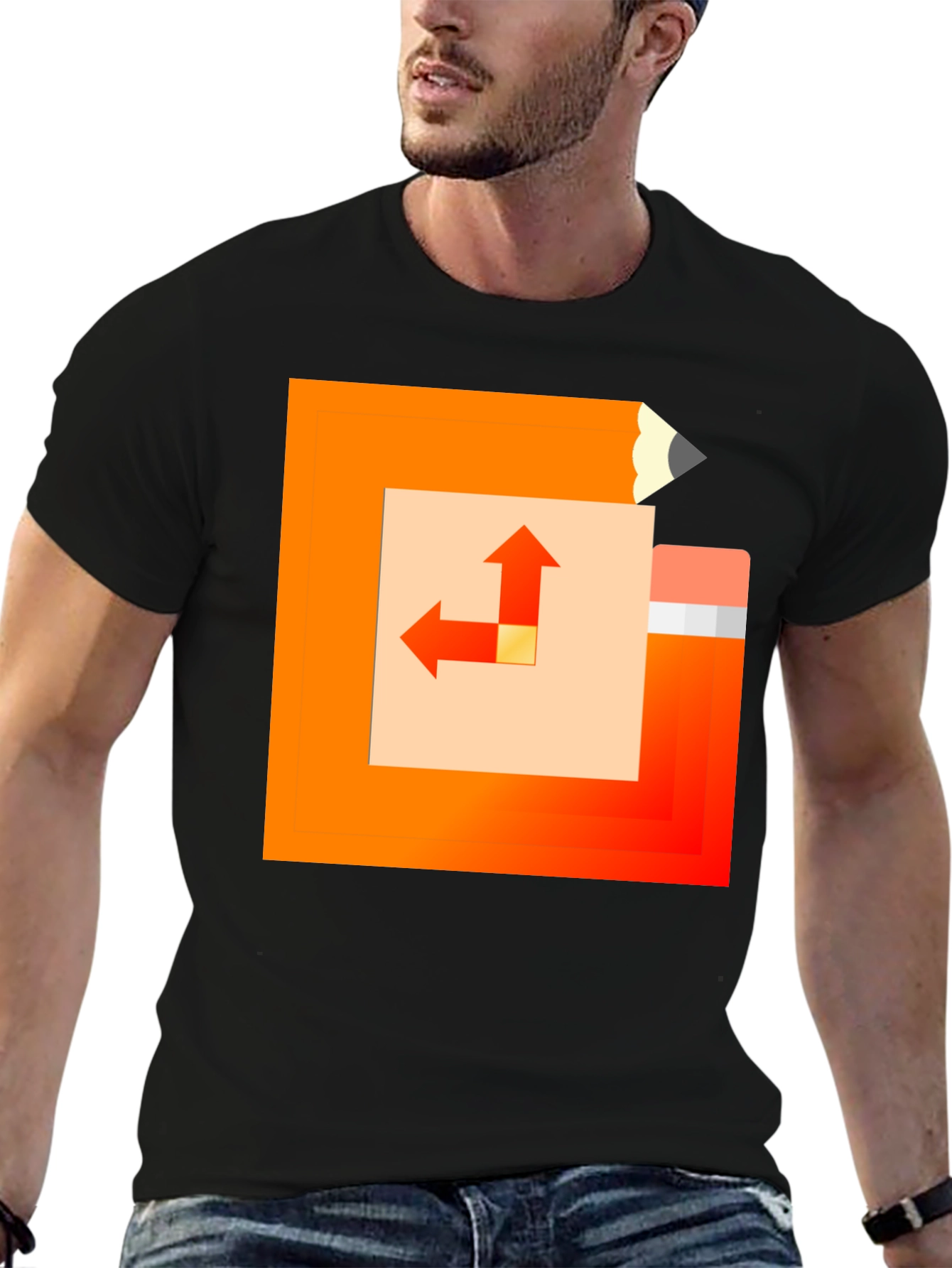 Geometric Pencil Design Black T-Shirt