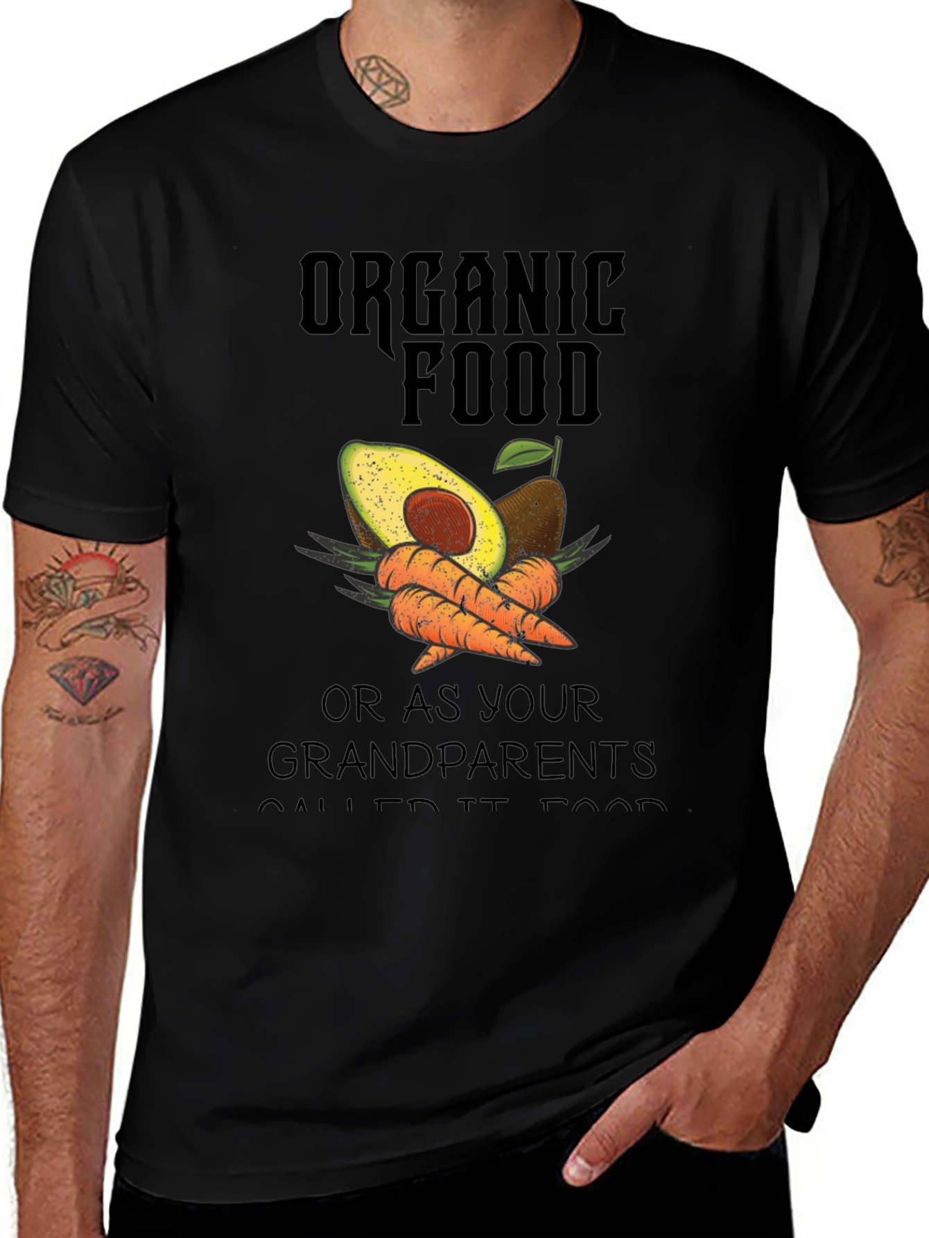 Organic Food T-Shirt Avocado & Carrot Graphic Tee