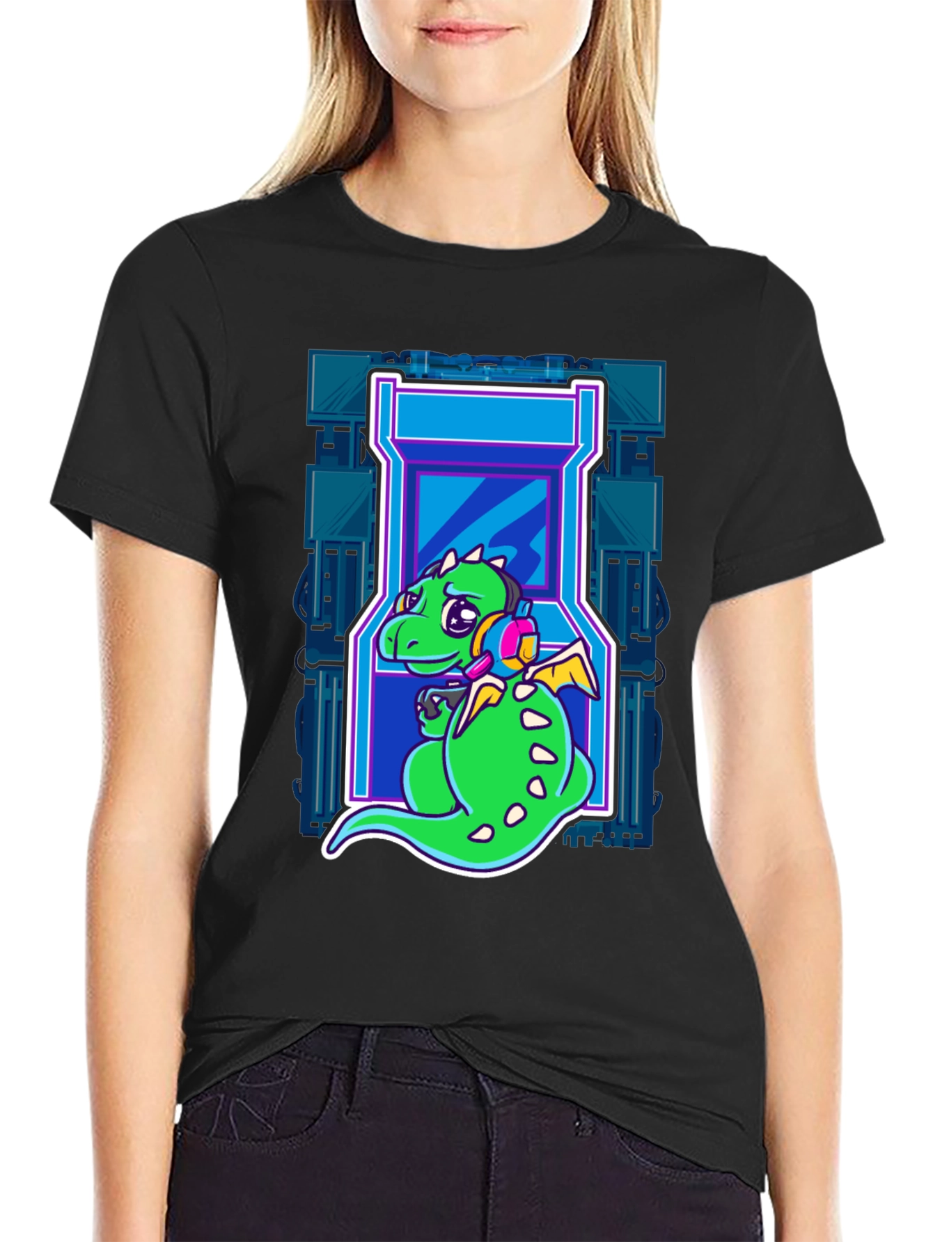 Gamer Dragon T-Shirt - Retro Arcade Style