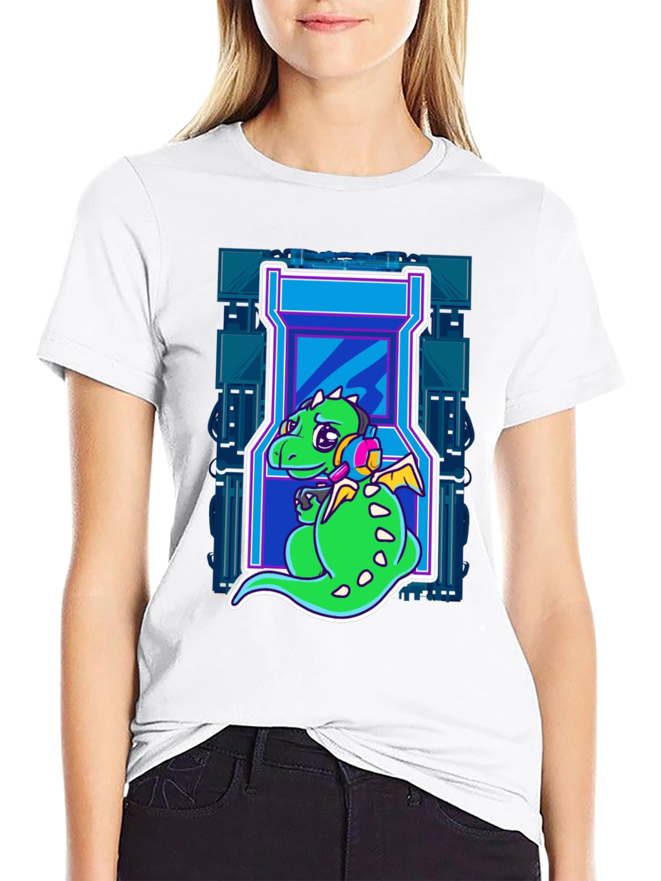 Gamer Dragon T-Shirt - Retro Arcade Style