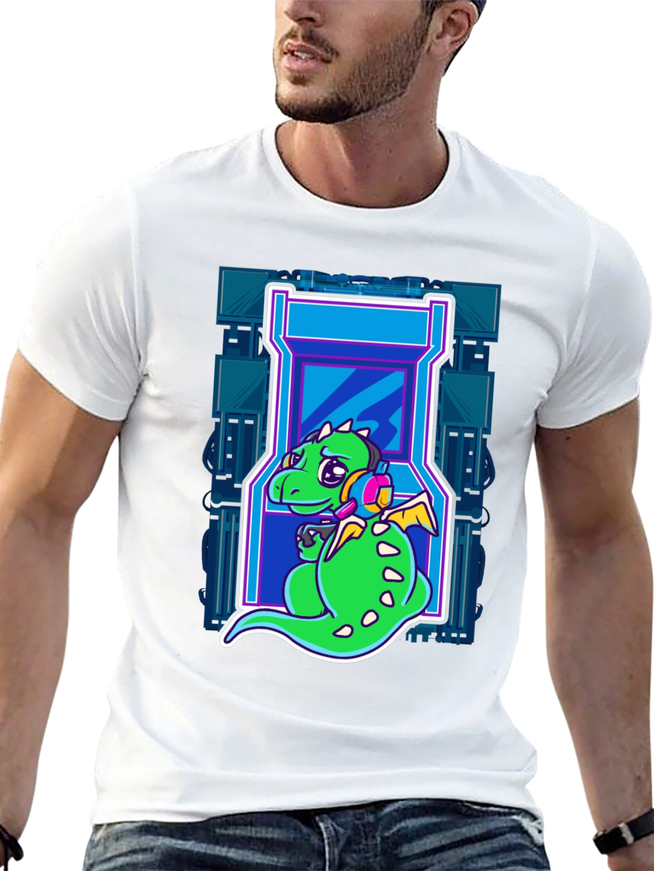 Gamer Dragon T-Shirt - Retro Arcade Style