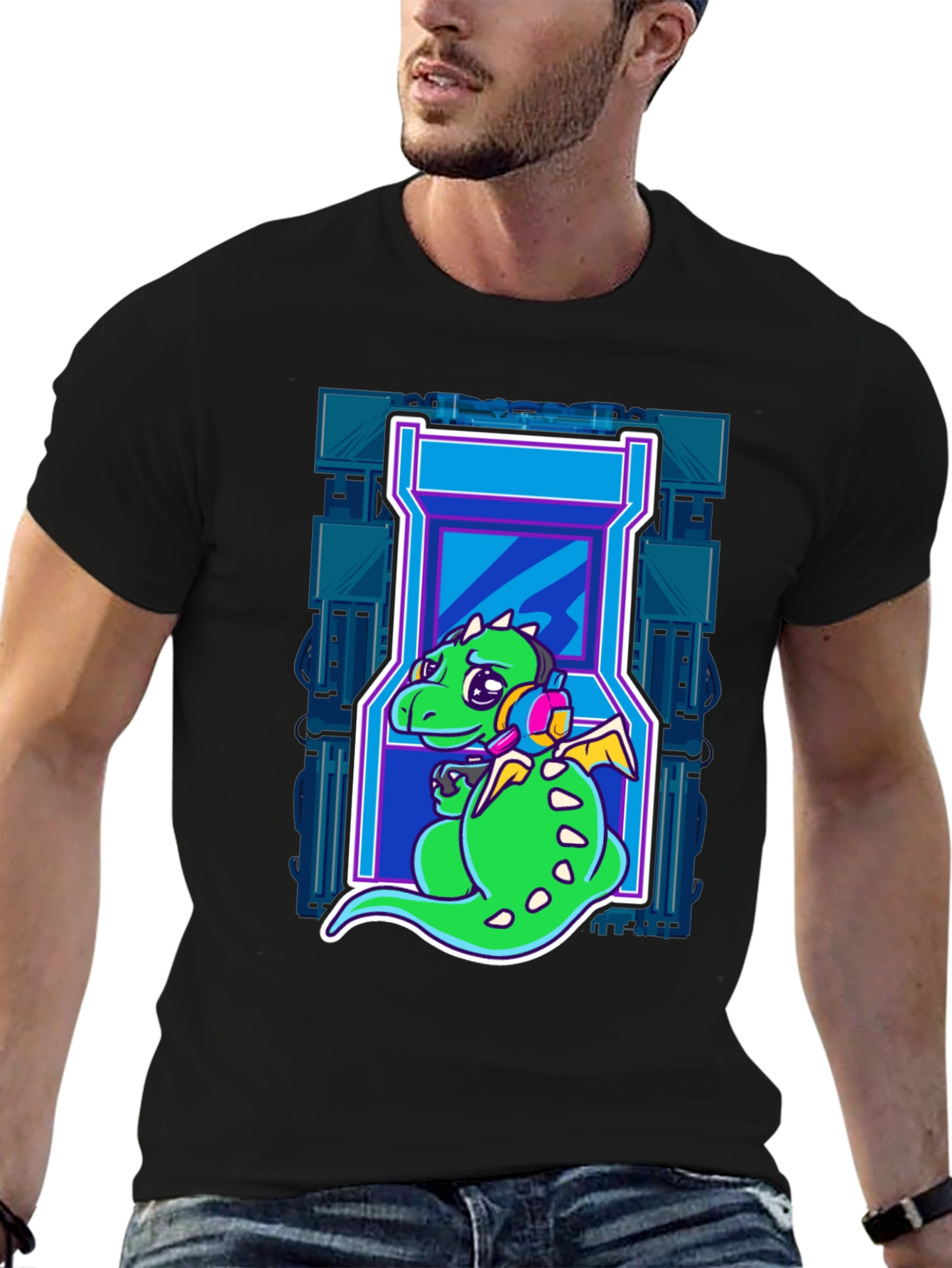 Gamer Dragon T-Shirt - Retro Arcade Style
