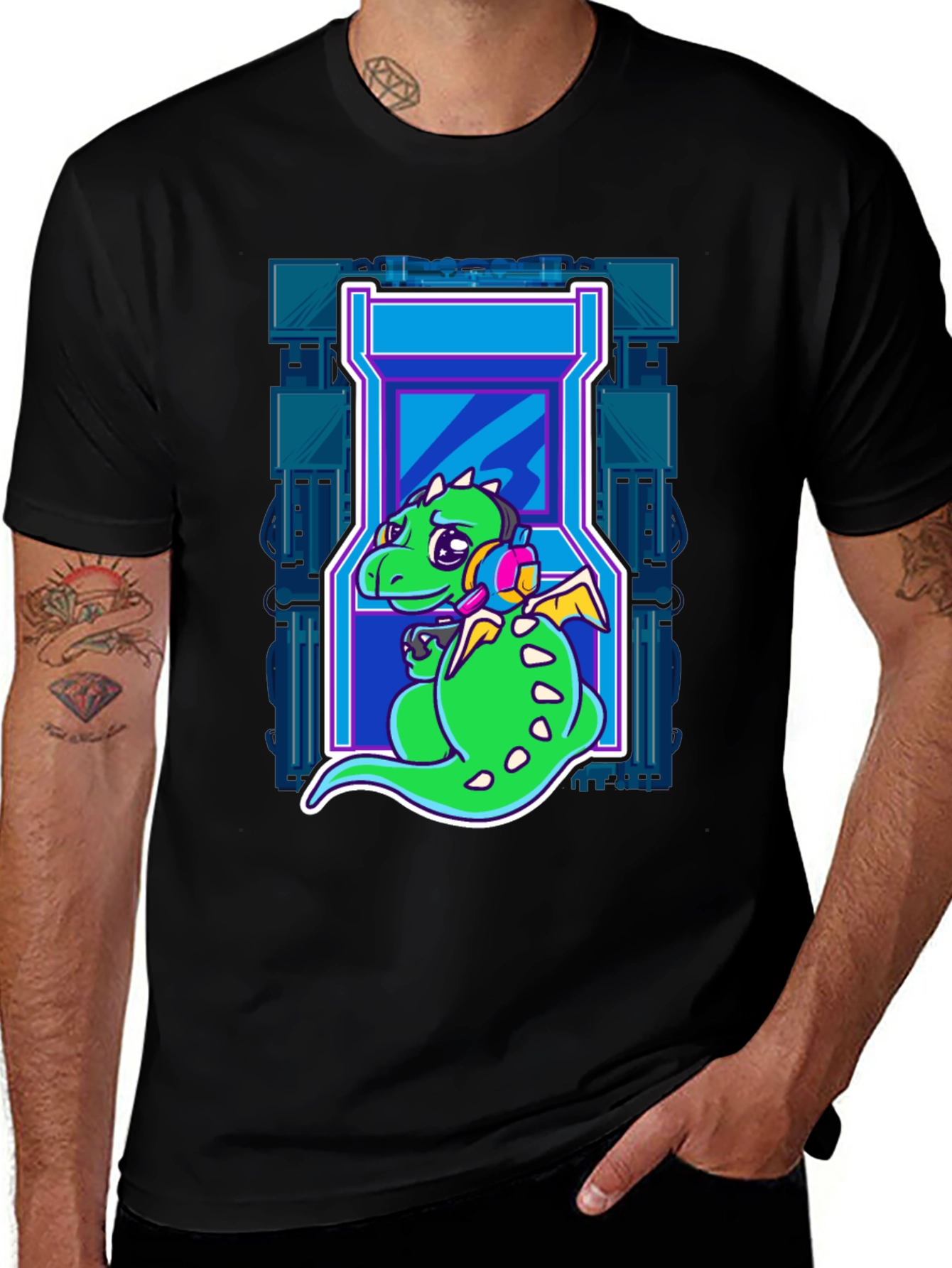 Gamer Dragon T-Shirt - Retro Arcade Style