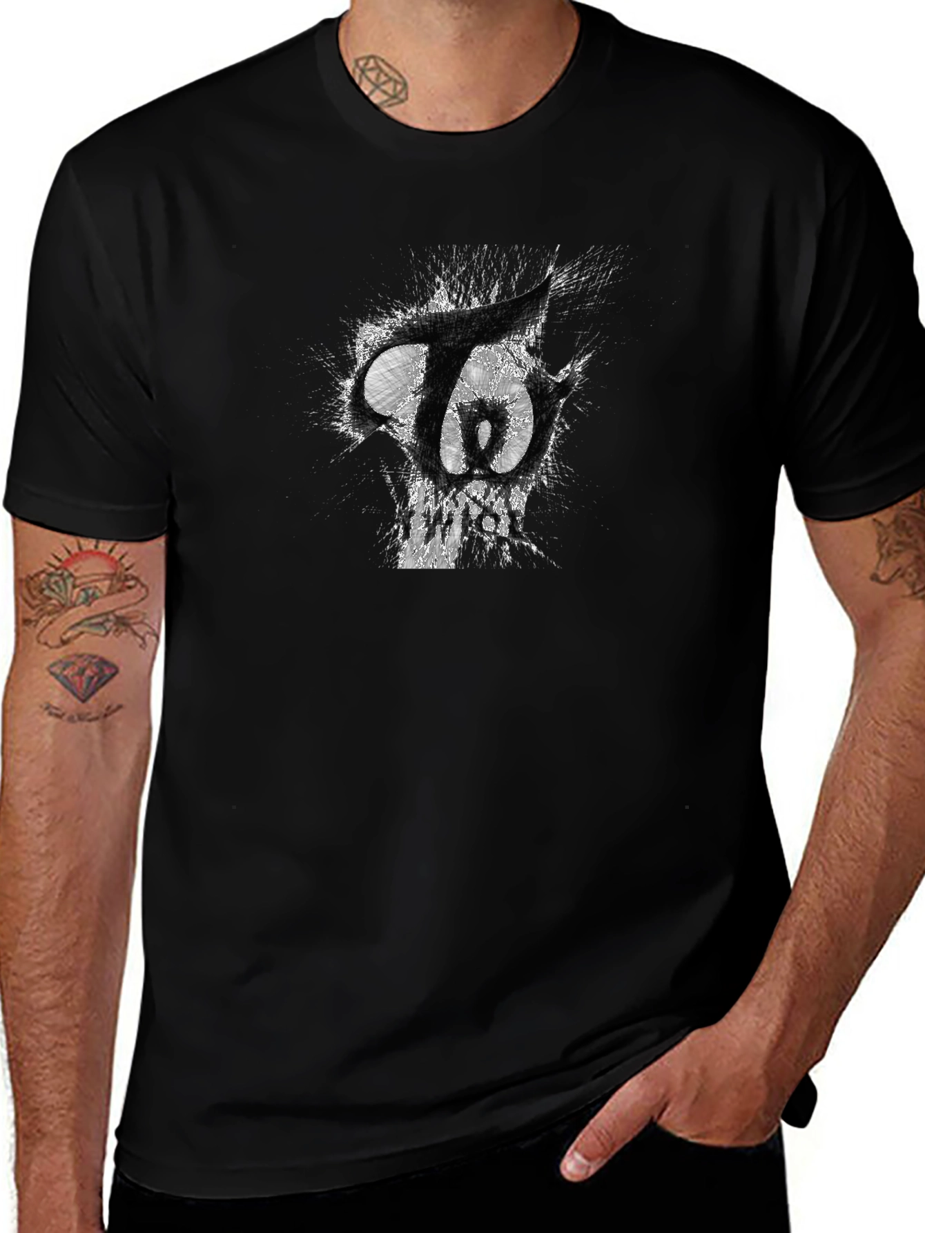Black T-Shirt with Abstract Graphic Print