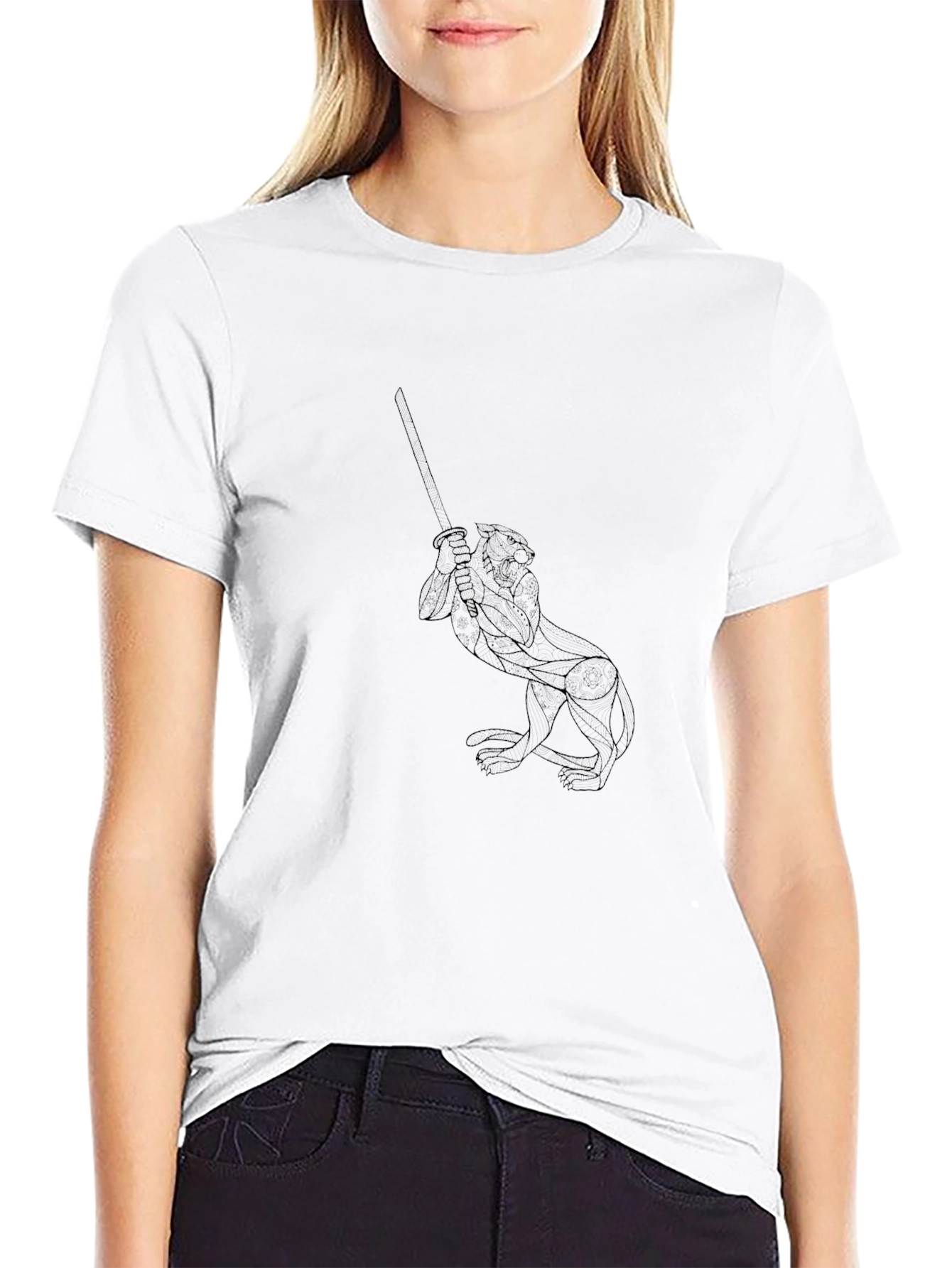 Black T-Shirt with Abstract Otter Graphic