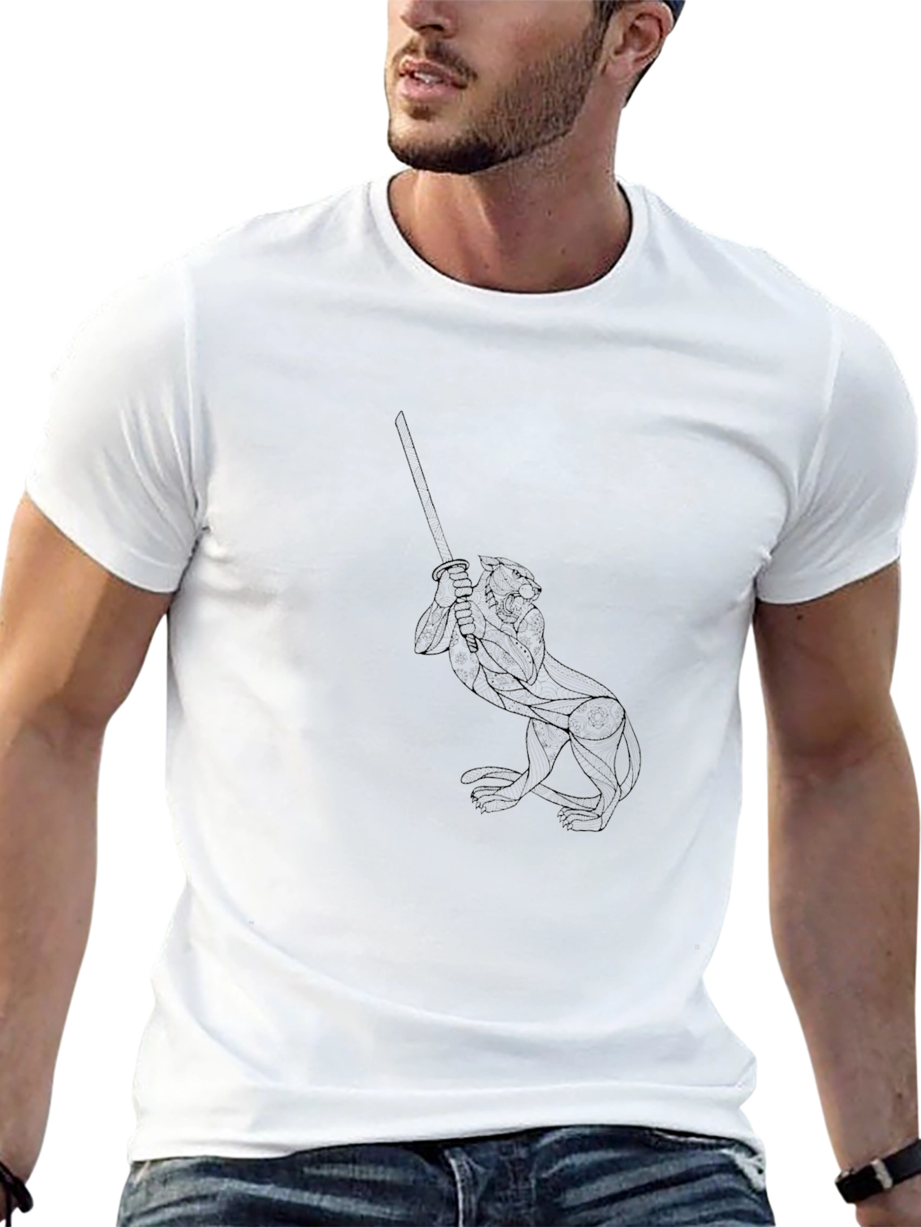 Black T-Shirt with Abstract Otter Graphic