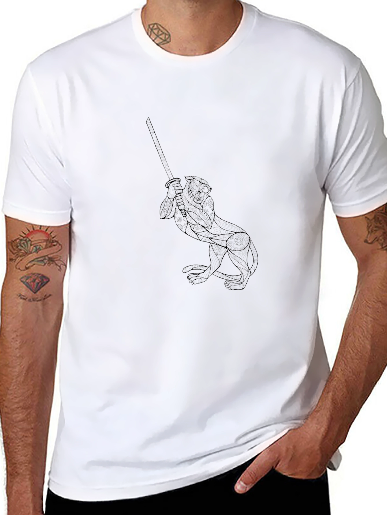 Black T-Shirt with Abstract Otter Graphic