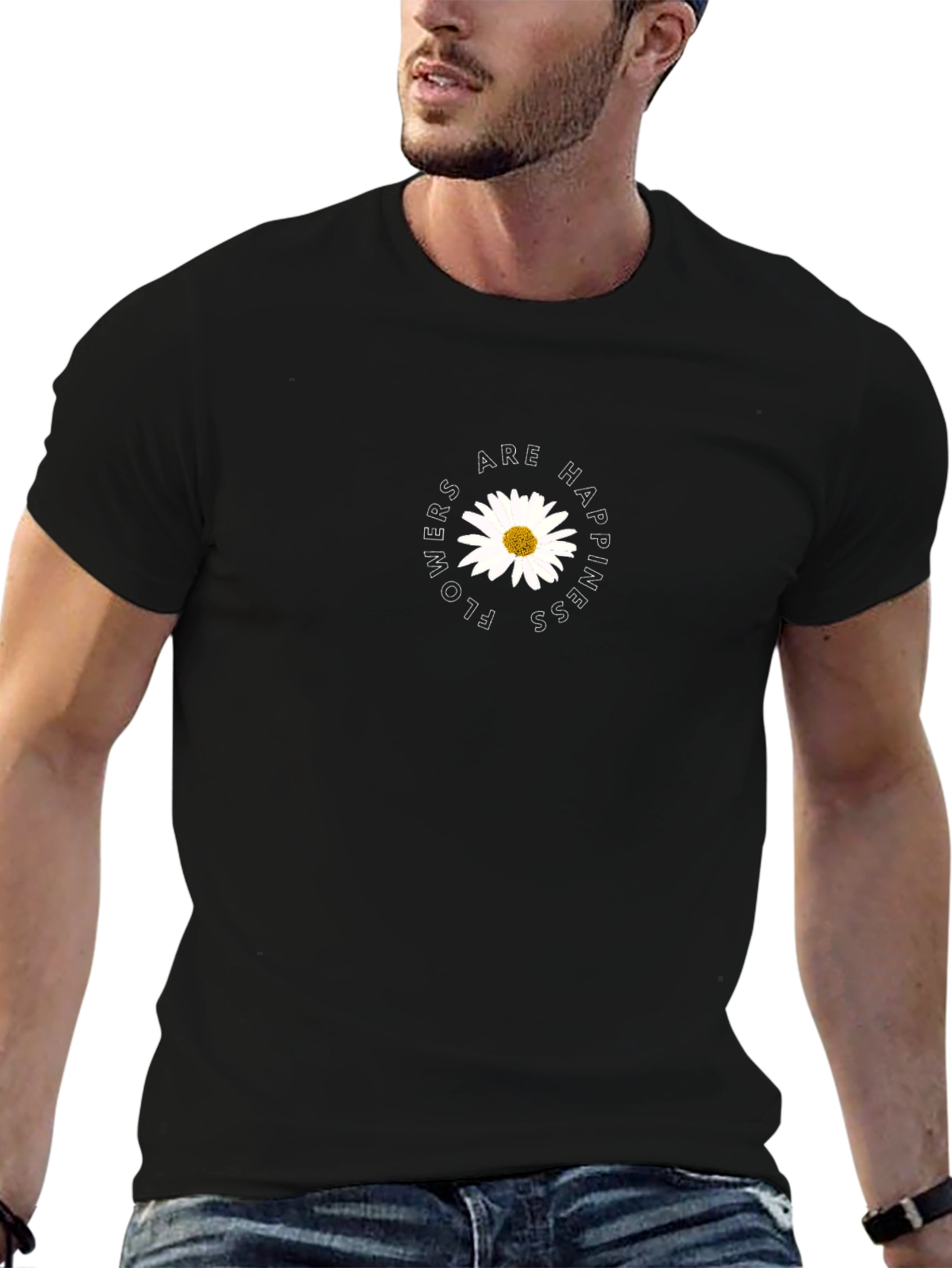 Flowers are Happiness Tee - Black Unisex