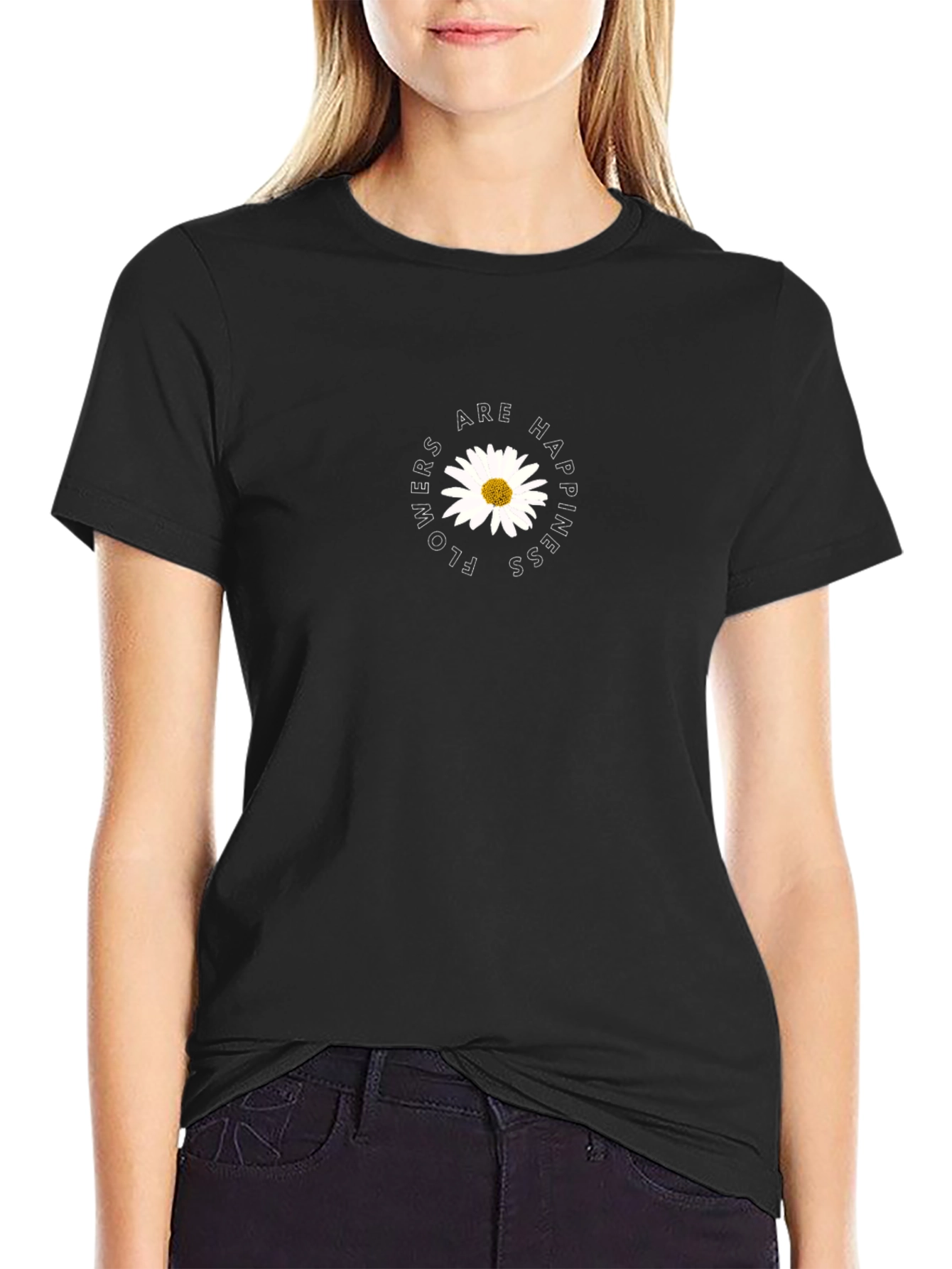 Flowers are Happiness Tee - Black Unisex