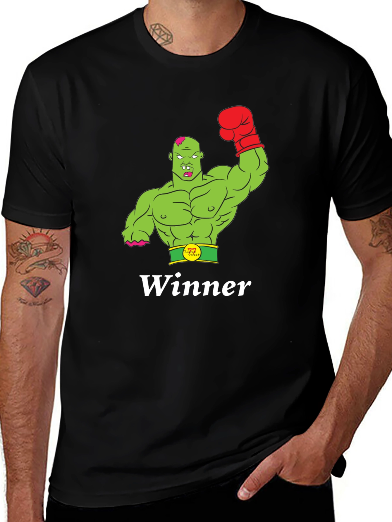 Winner Zombie Boxer Graphic Tee - Black