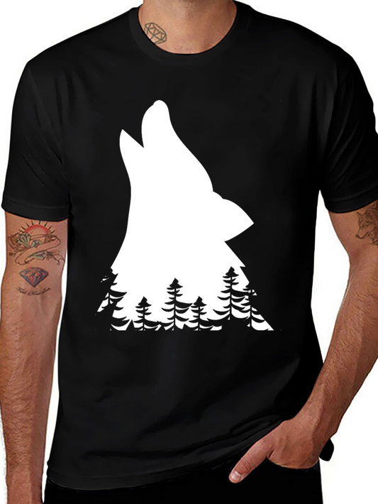 Wolf & Forest Graphic Tee - Black Cotton T-Shirt