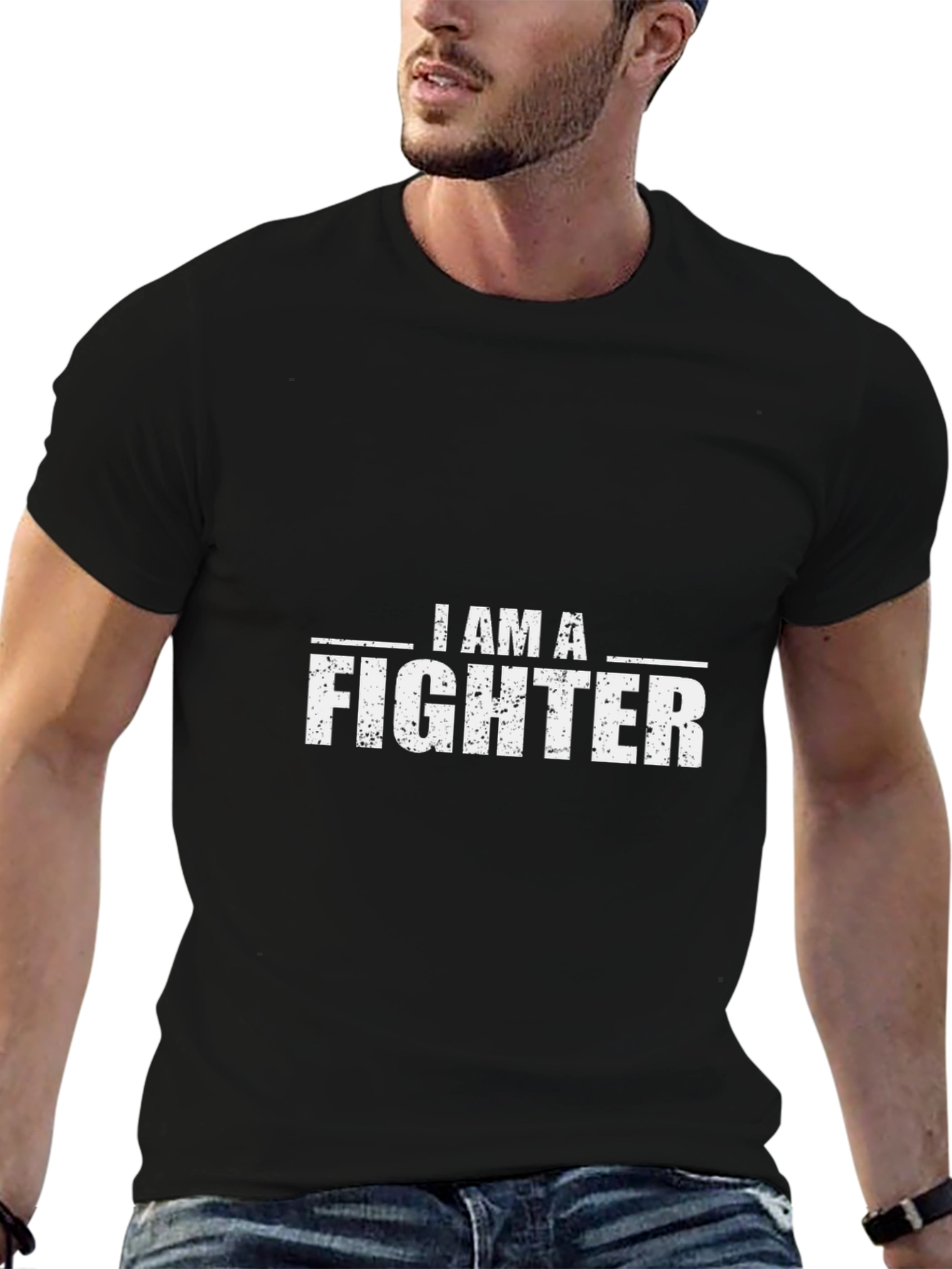 I AM A FIGHTER Graphic Print Black T-Shirt