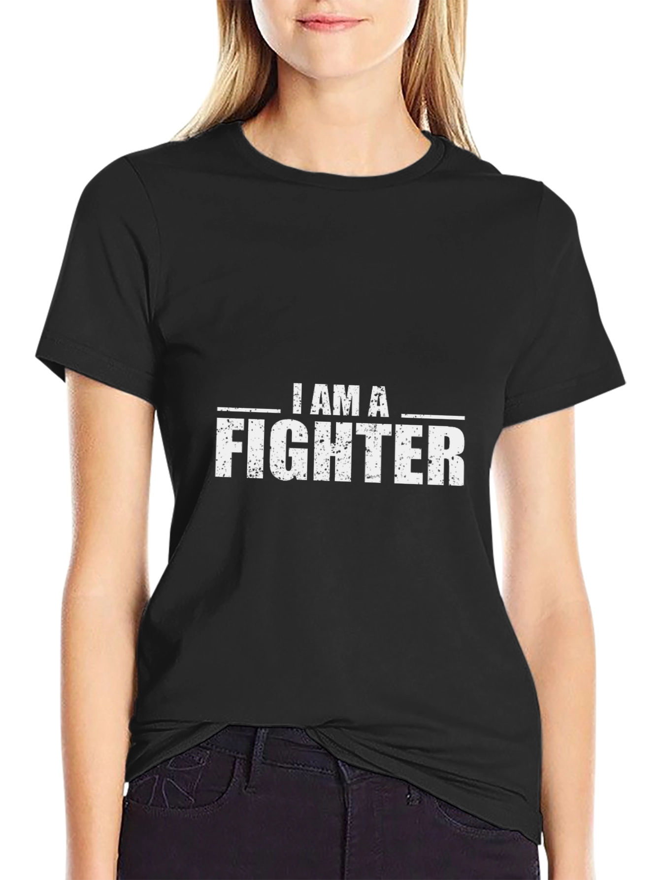 I AM A FIGHTER Graphic Print Black T-Shirt
