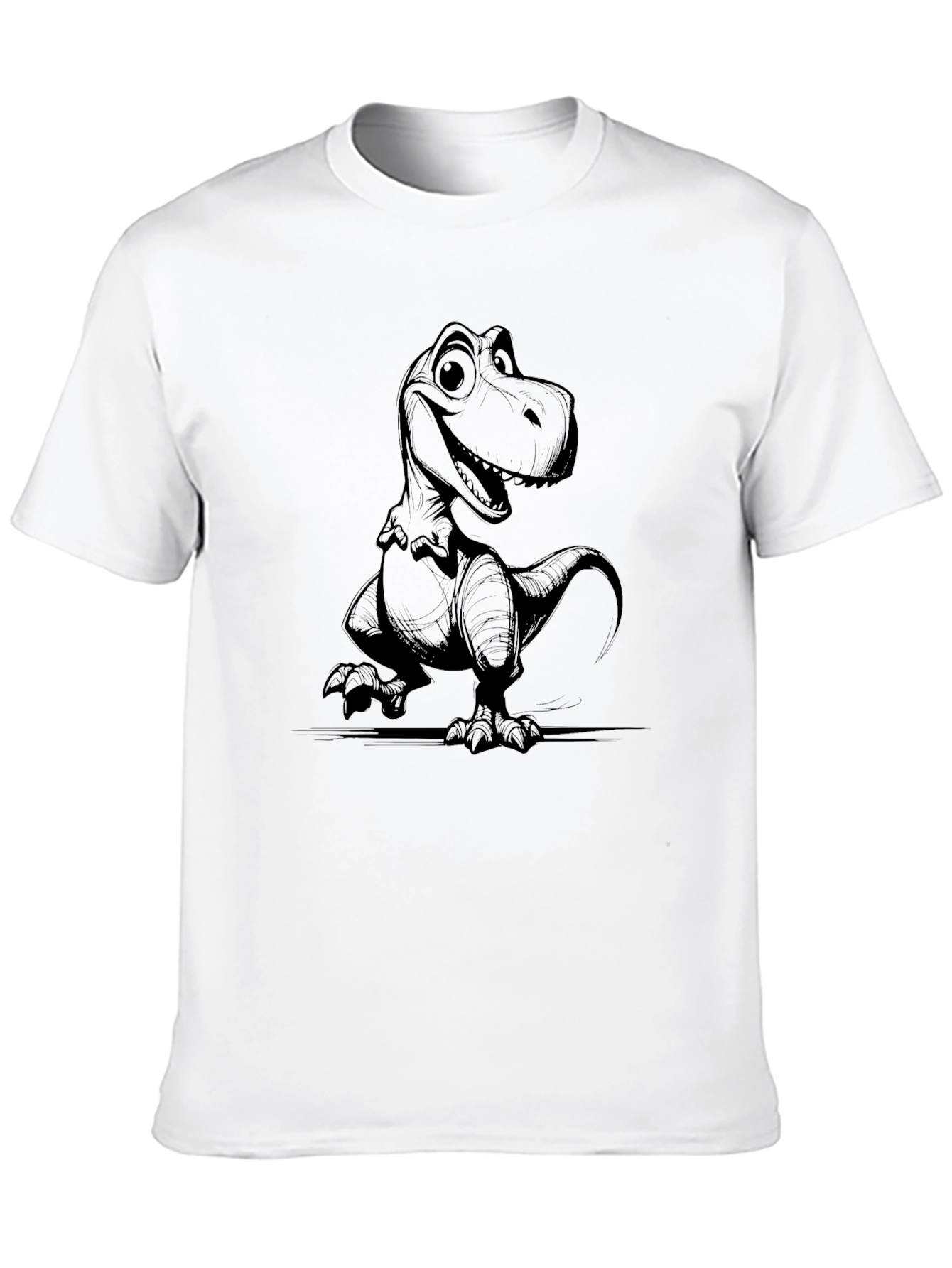 Cartoon Dinosaur Graphic T-Shirt - Black
