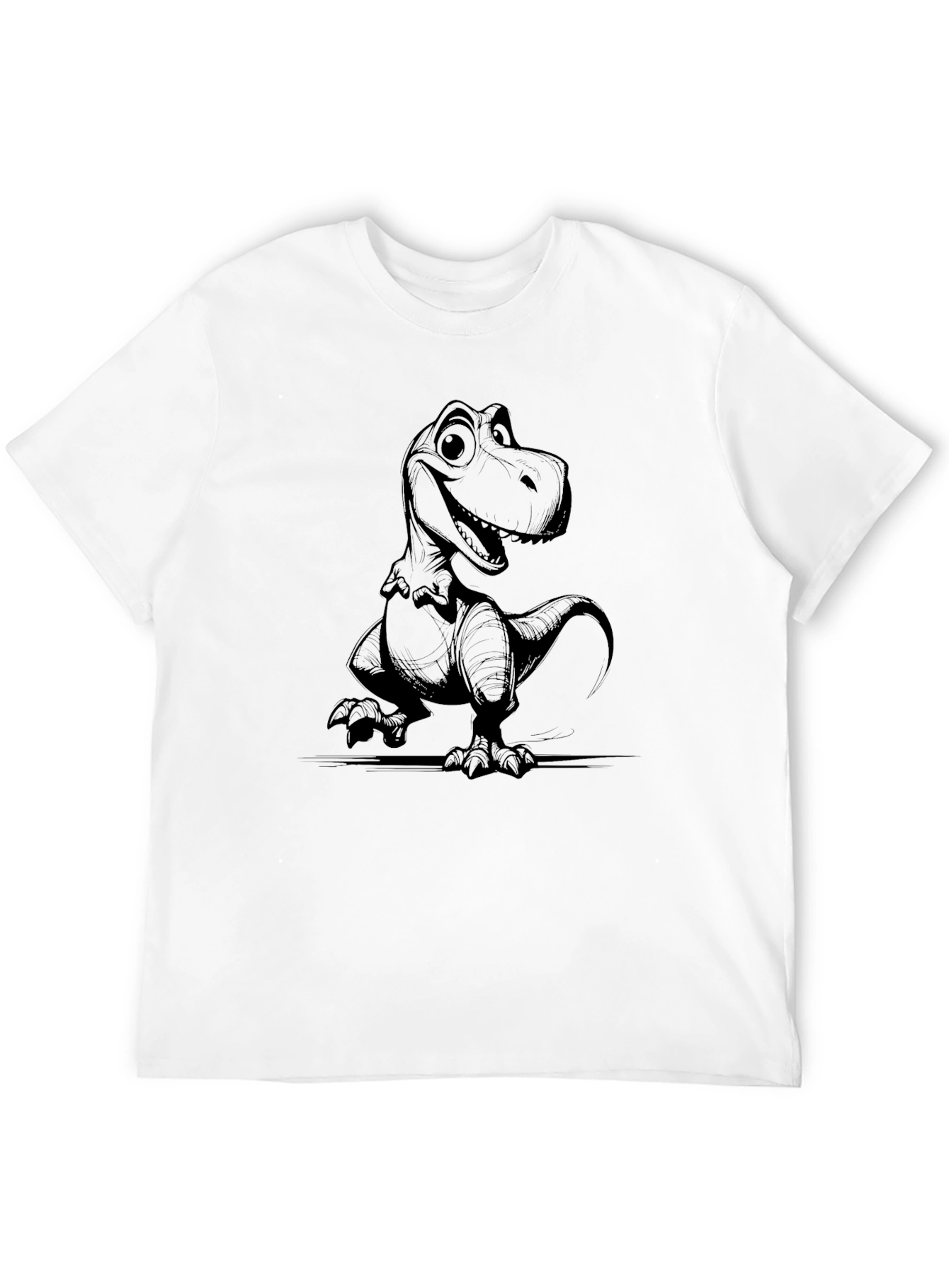 Cartoon Dinosaur Graphic T-Shirt - Black