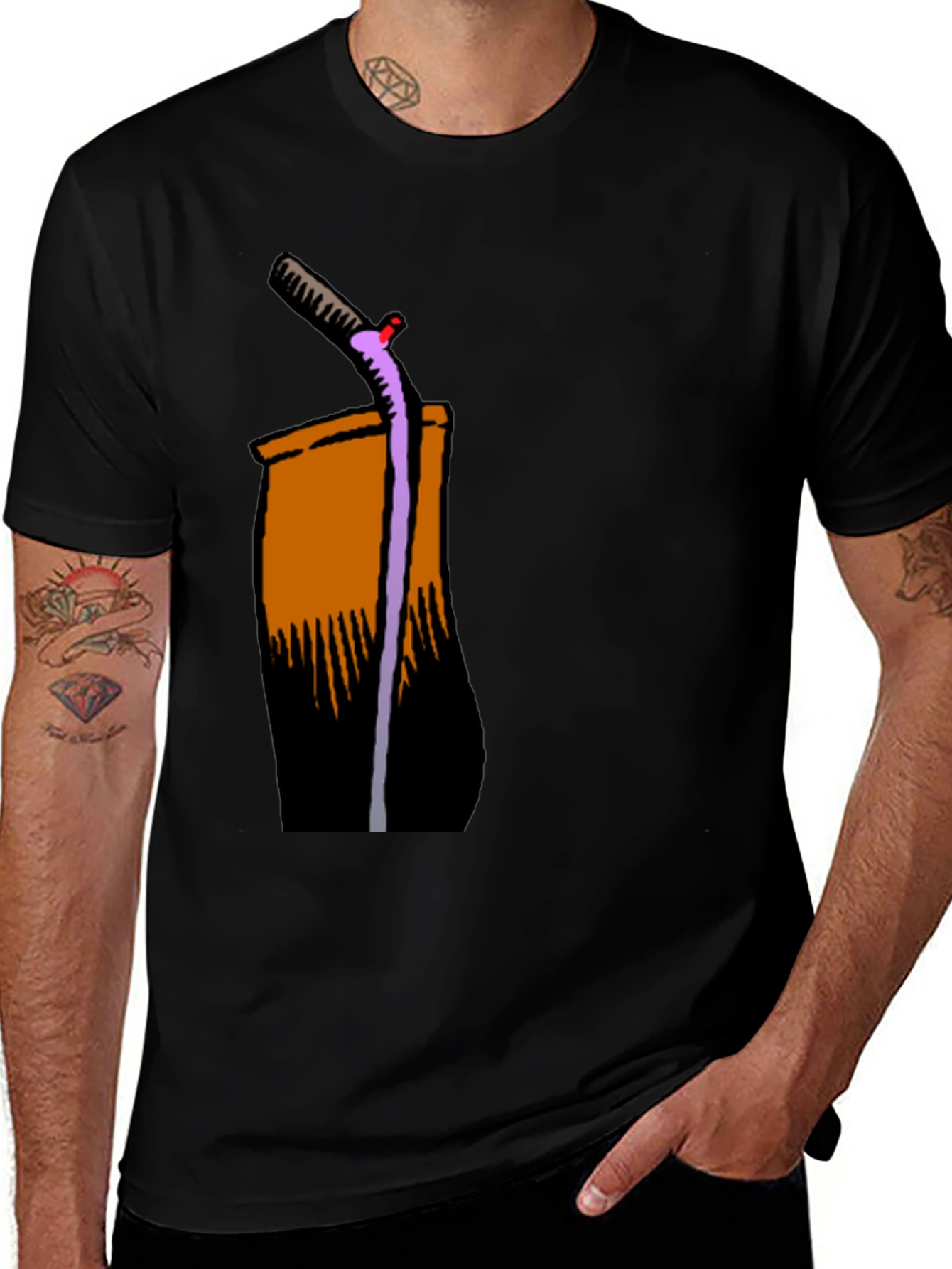 Cool Cartoon Drink on Black T-Shirt