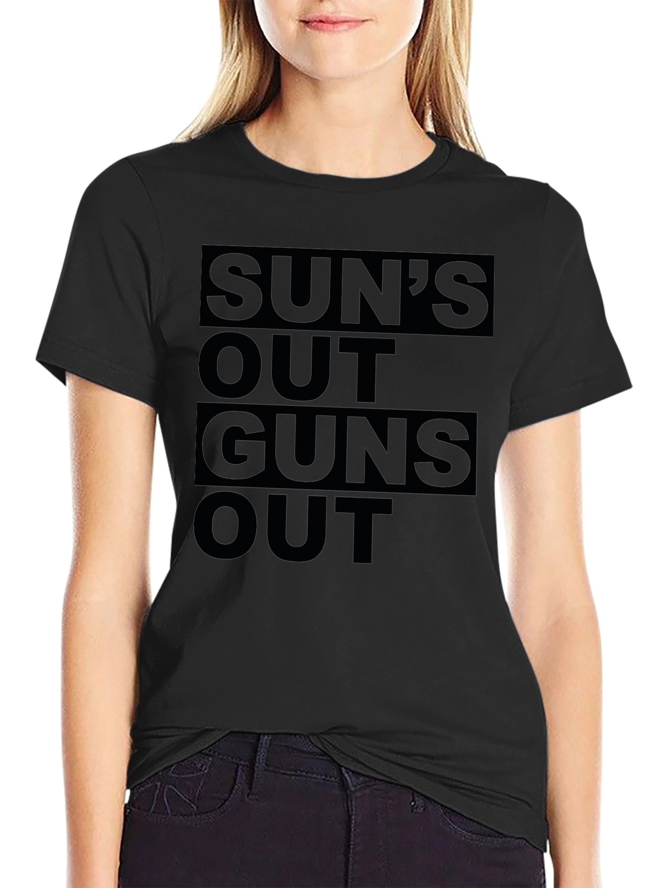 Suns Out Guns Out Black Graphic T-Shirt
