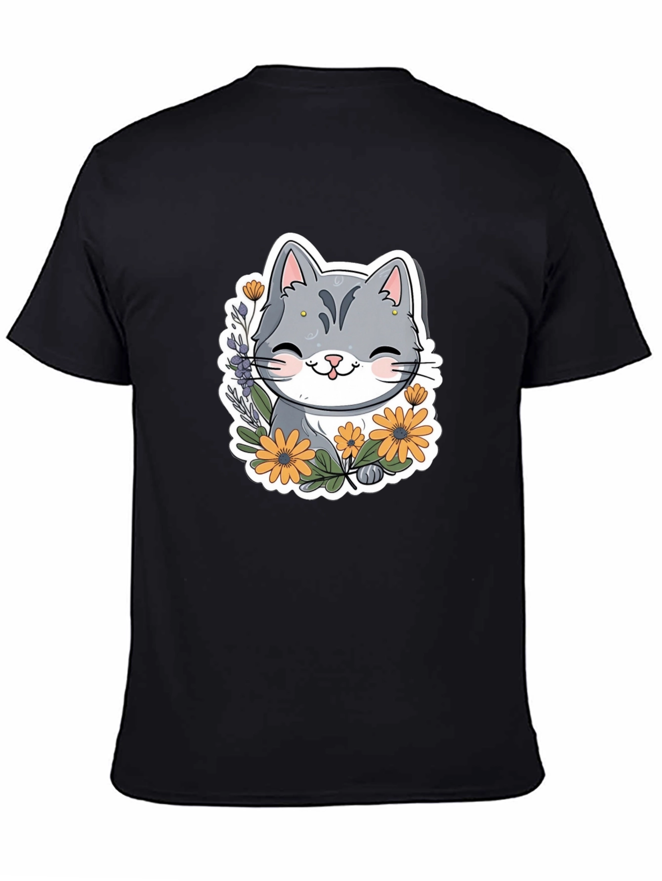 Cute Cat T-Shirt with Flowers
