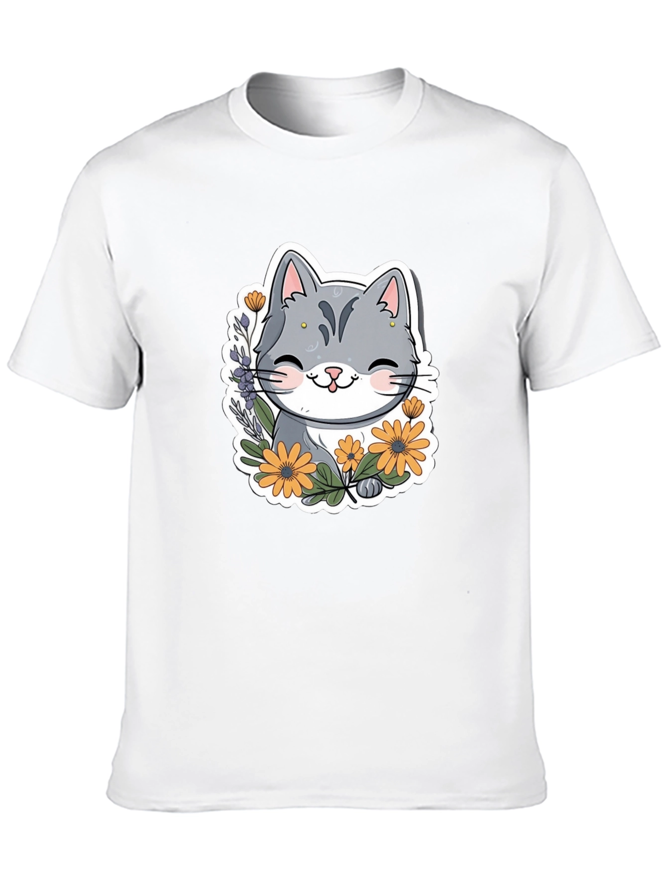 Cute Cat T-Shirt with Flowers