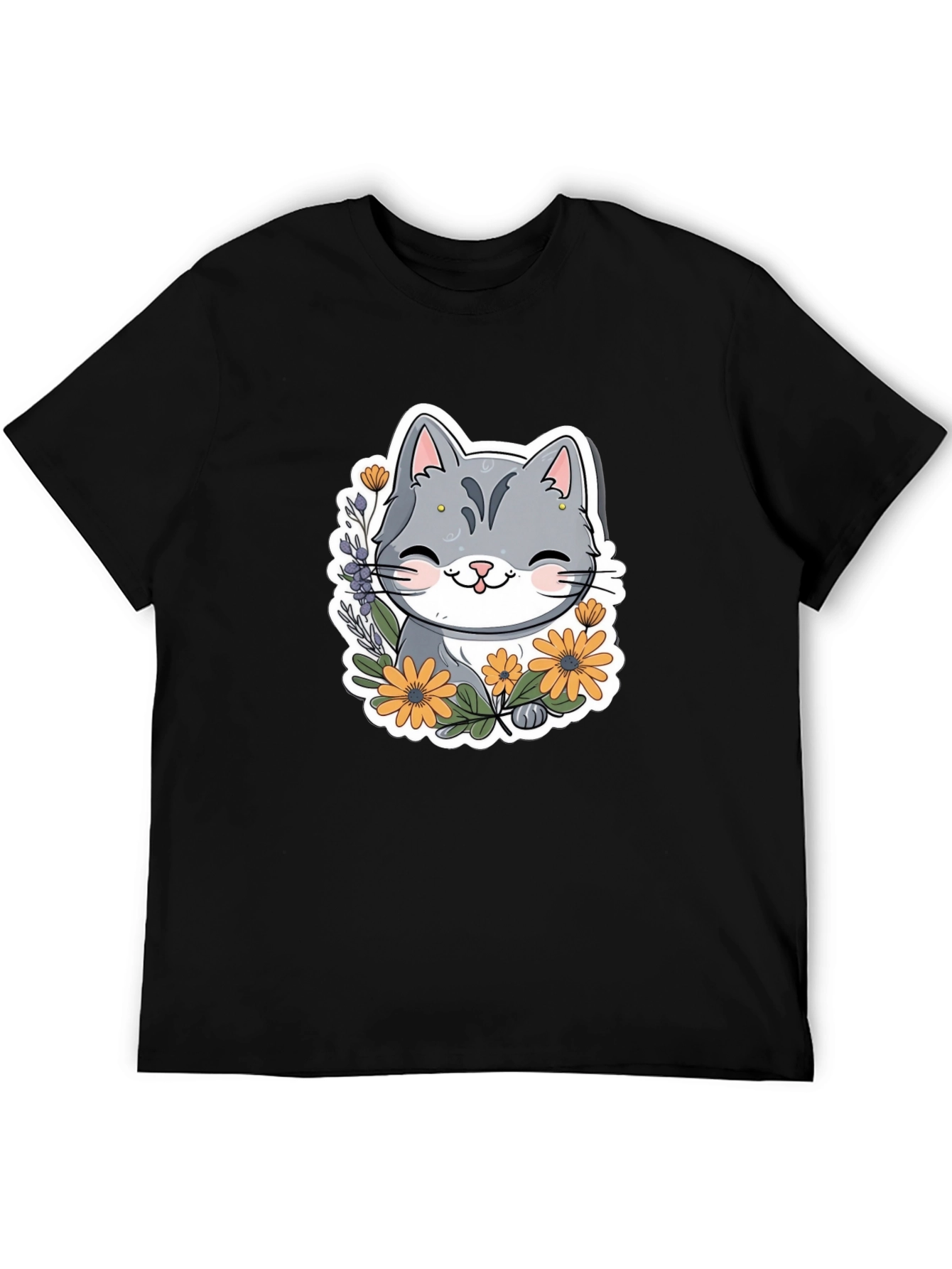 Cute Cat T-Shirt with Flowers
