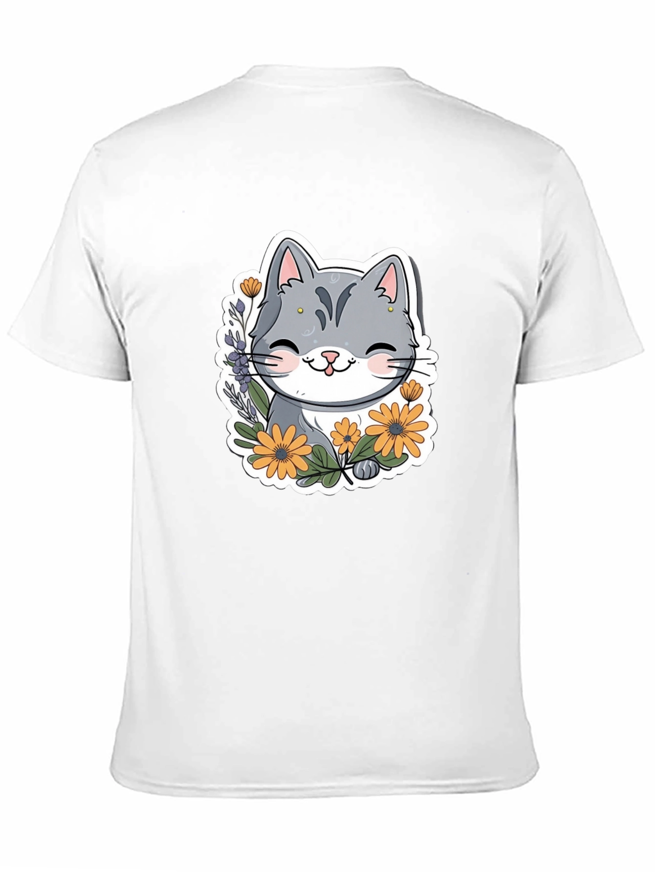 Cute Cat T-Shirt with Flowers