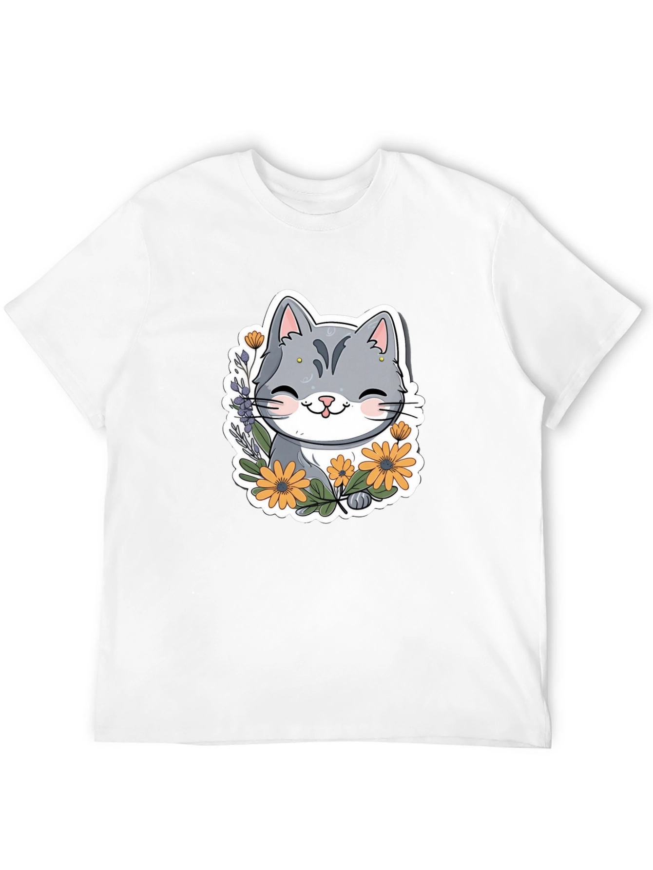 Cute Cat T-Shirt with Flowers