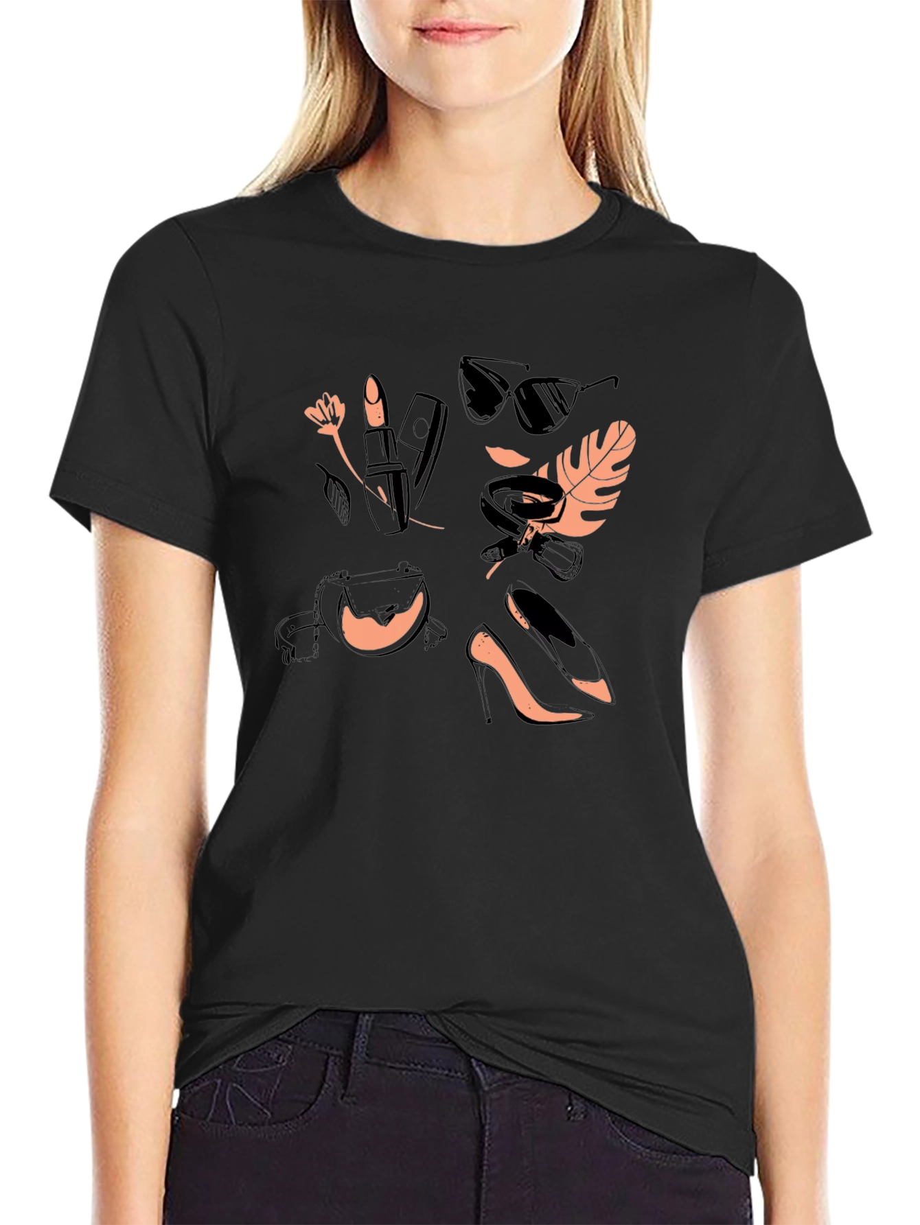 Stylish Black T-Shirt with Fashion Icon Design