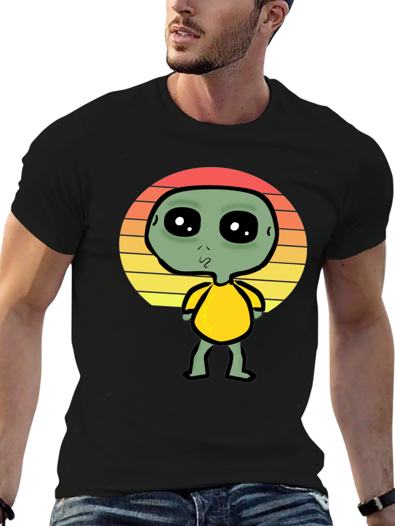 Alien Sunset Graphic Tee - Black Cotton T-Shirt