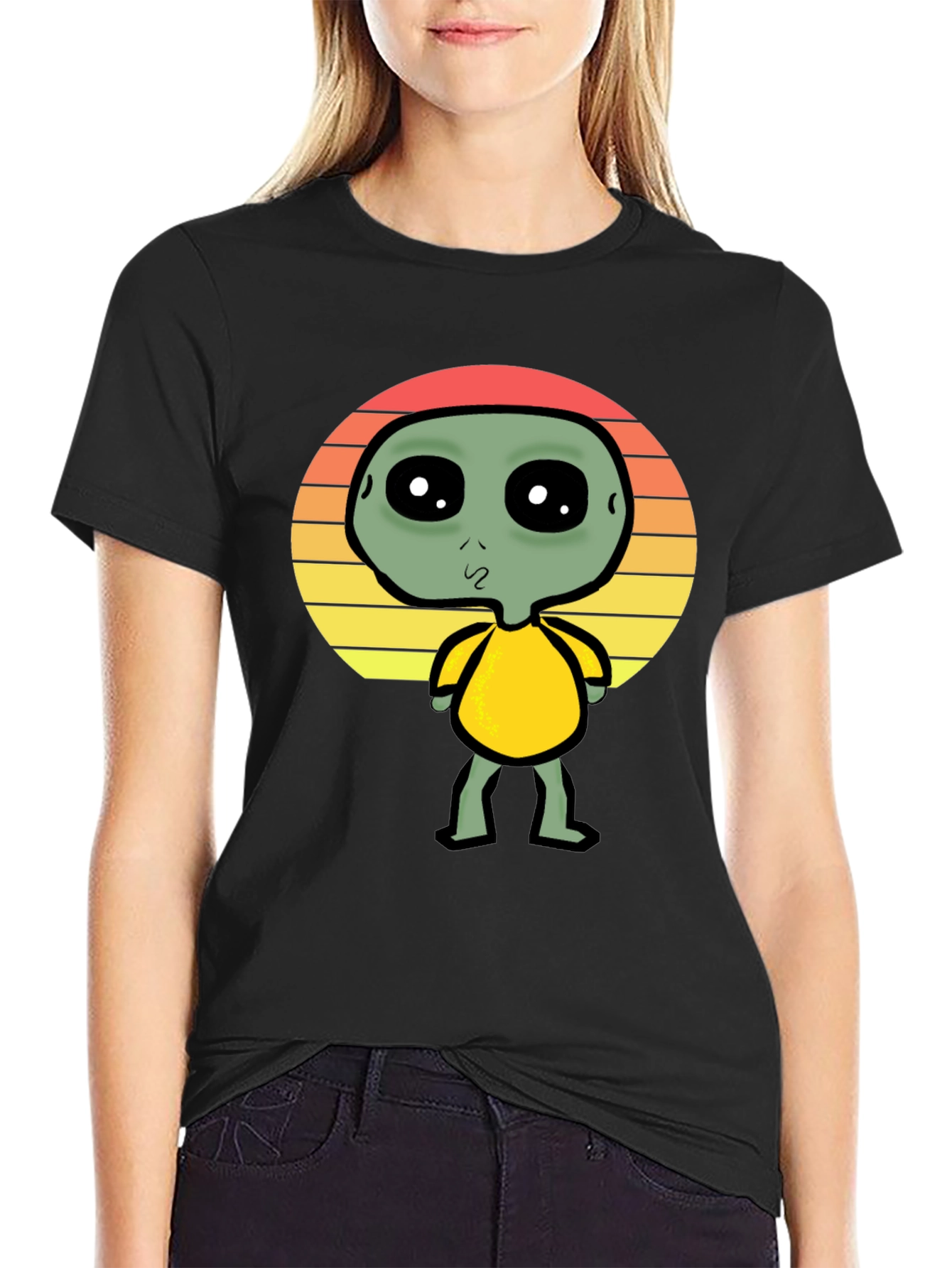 Alien Sunset Graphic Tee - Black Cotton T-Shirt
