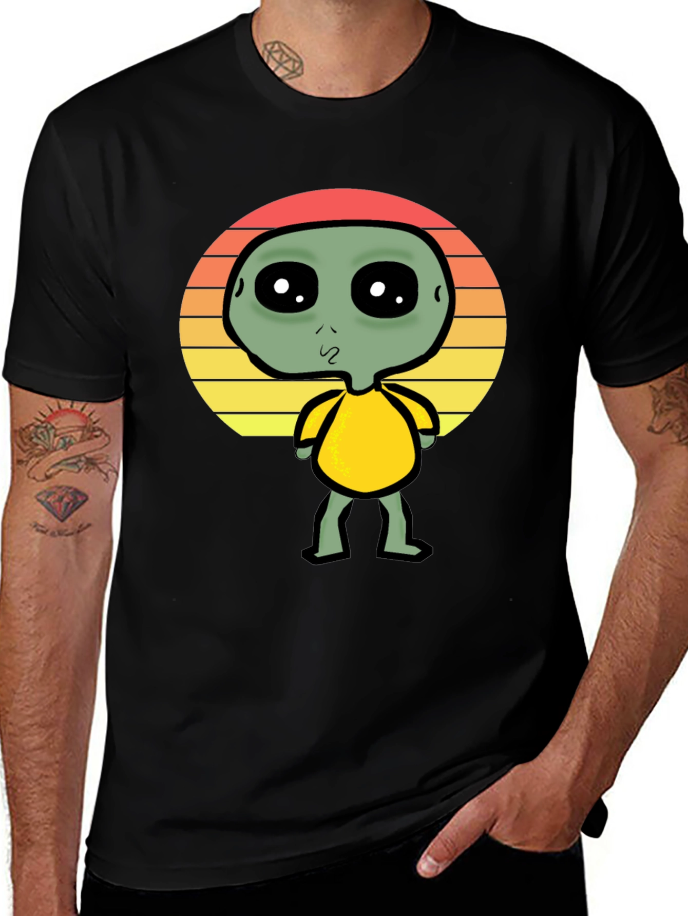 Alien Sunset Graphic Tee - Black Cotton T-Shirt